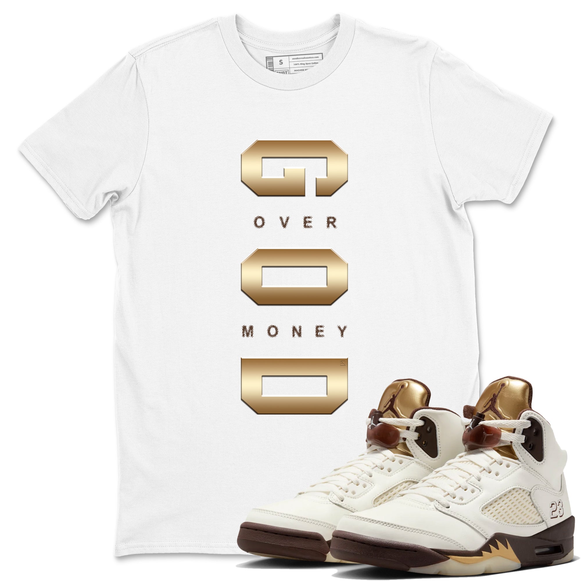 God Over Money snkmatch Tees - Air Jordan 5 Golden Ticket