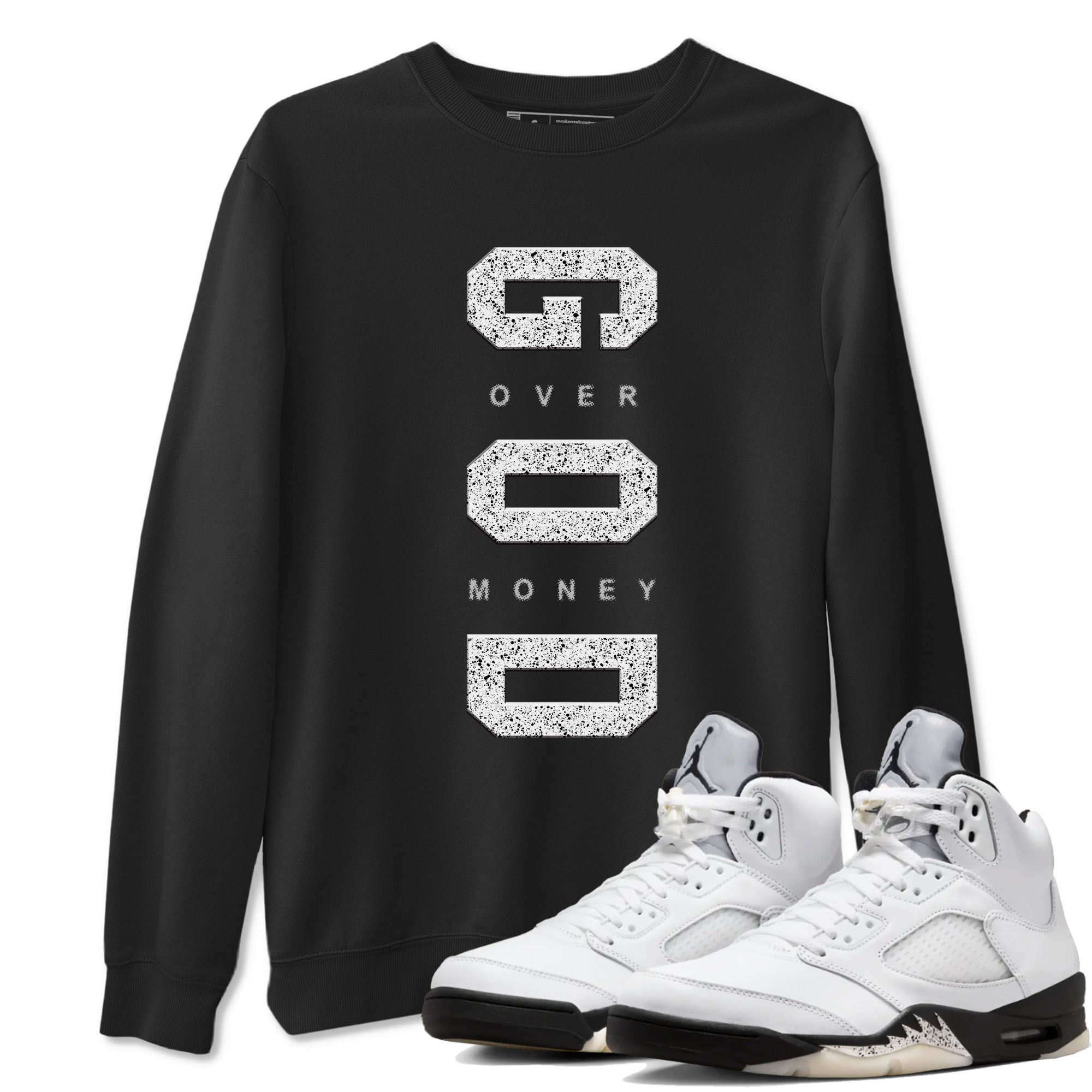 God Over Money snkmatch Tees - Air Jordan 5 White Black
