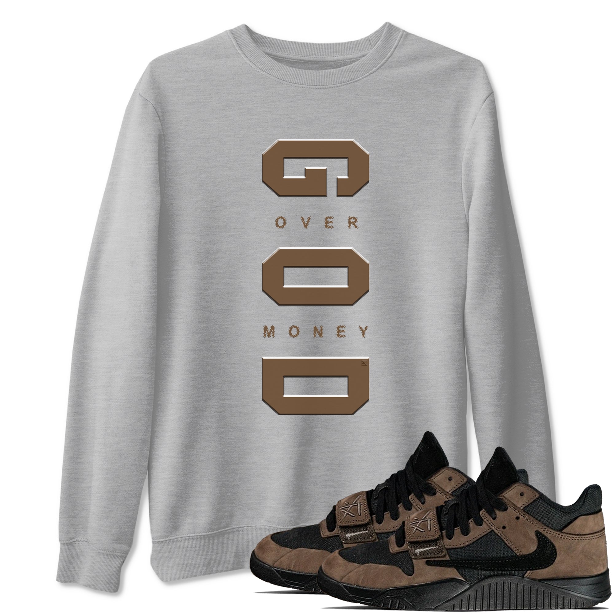 God Over Money snkmatch Tees - Jordan Jumpman Jack Travis Scott Dark Mocha
