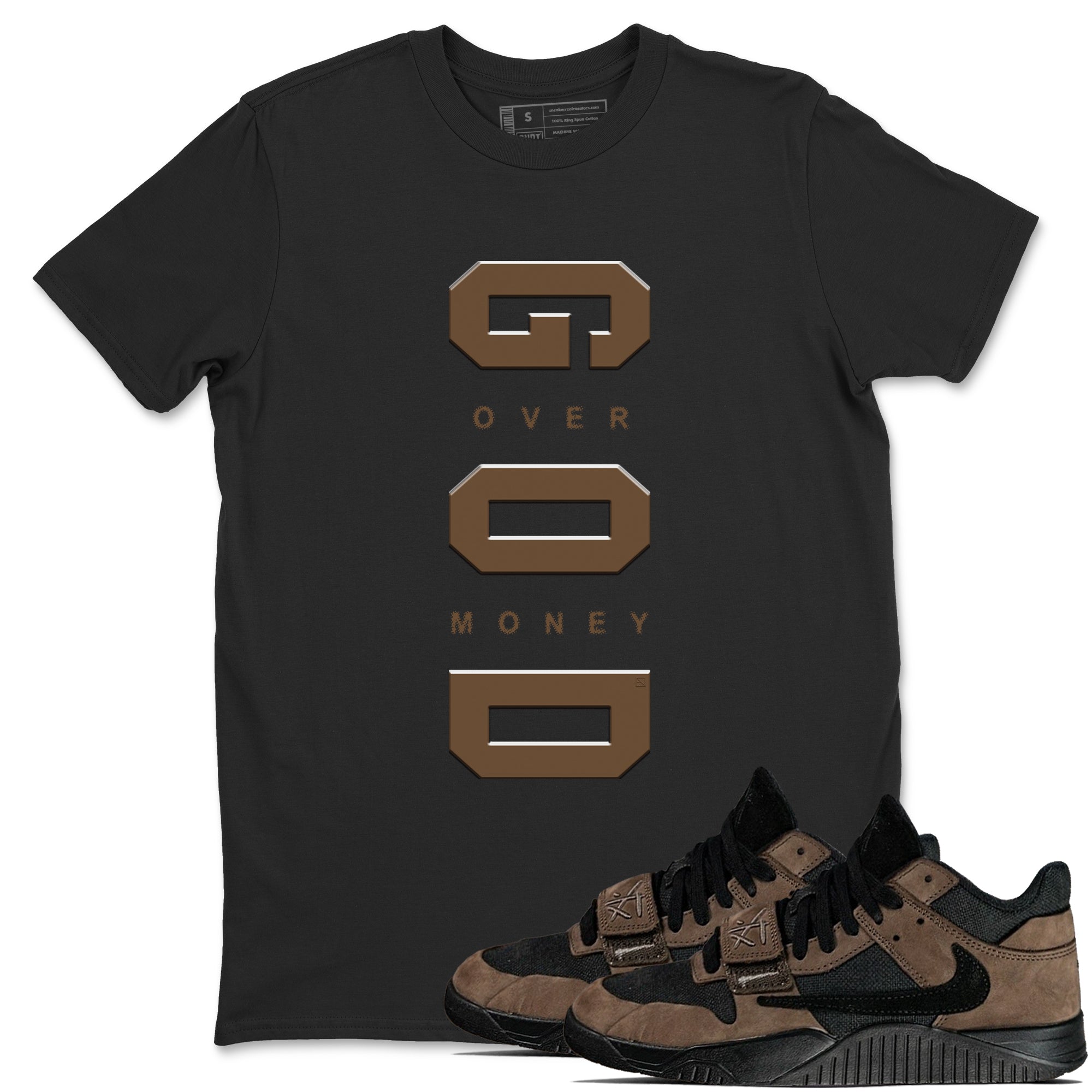 God Over Money snkmatch Tees - Jordan Jumpman Jack Travis Scott Dark Mocha
