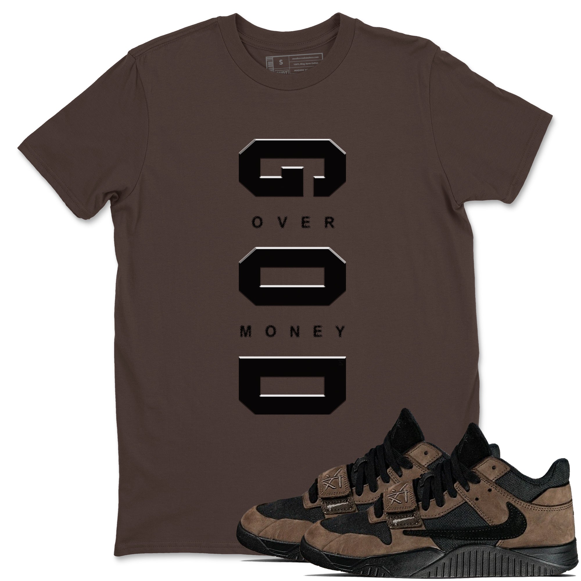 God Over Money snkmatch Tees - Jordan Jumpman Jack Travis Scott Dark Mocha
