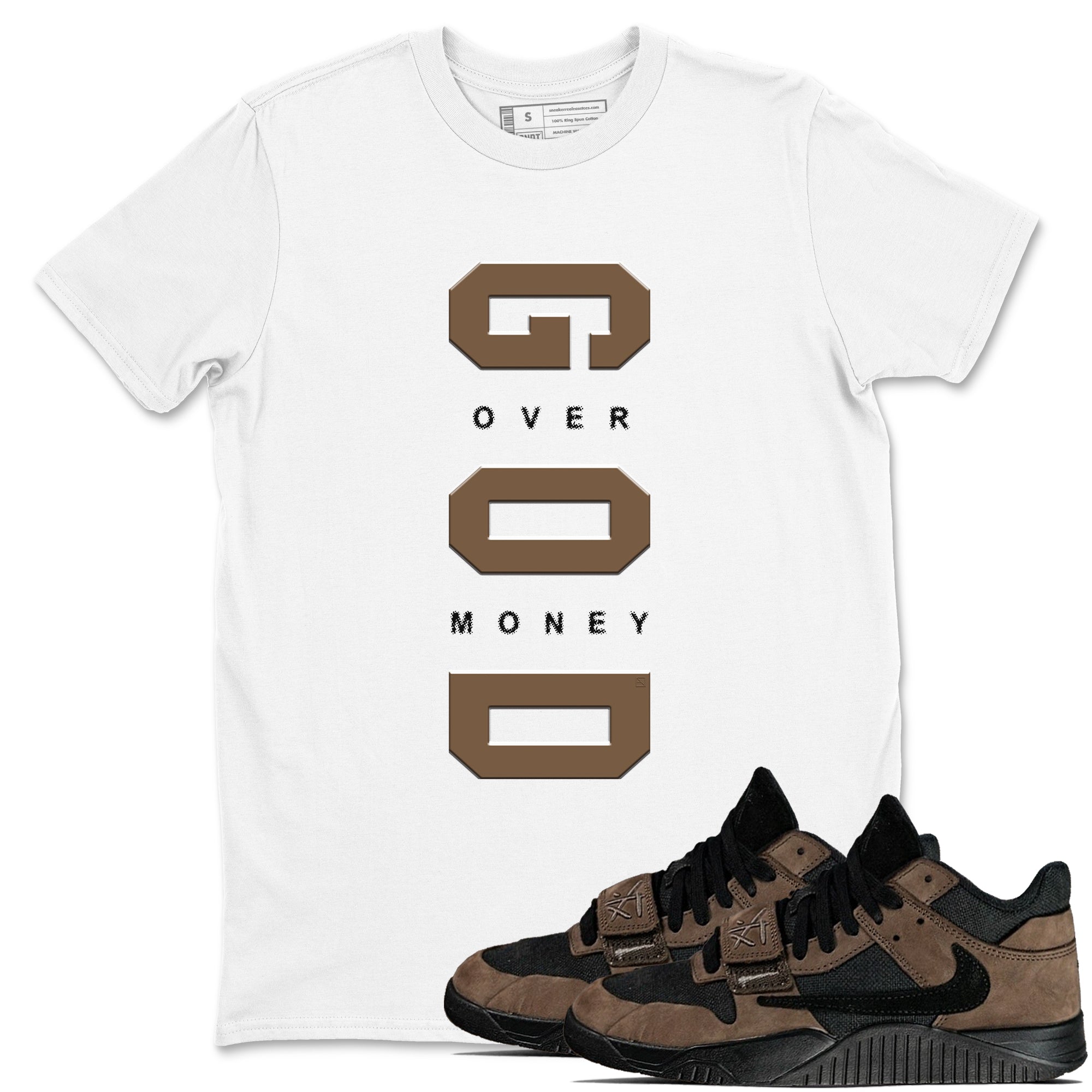 God Over Money snkmatch Tees - Jordan Jumpman Jack Travis Scott Dark Mocha