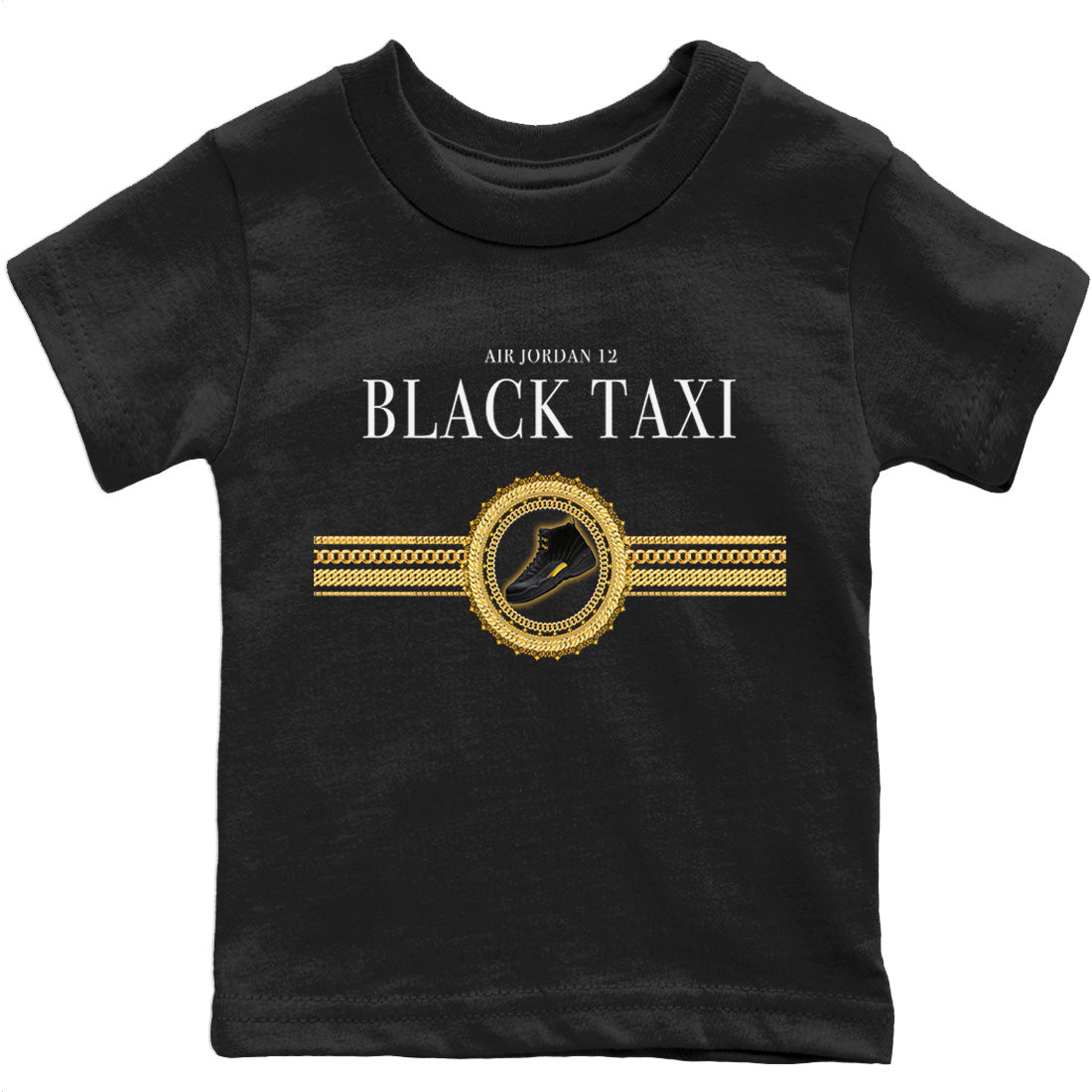Gold Chains Kids Tops - Air Jordan 12 Black Taxi