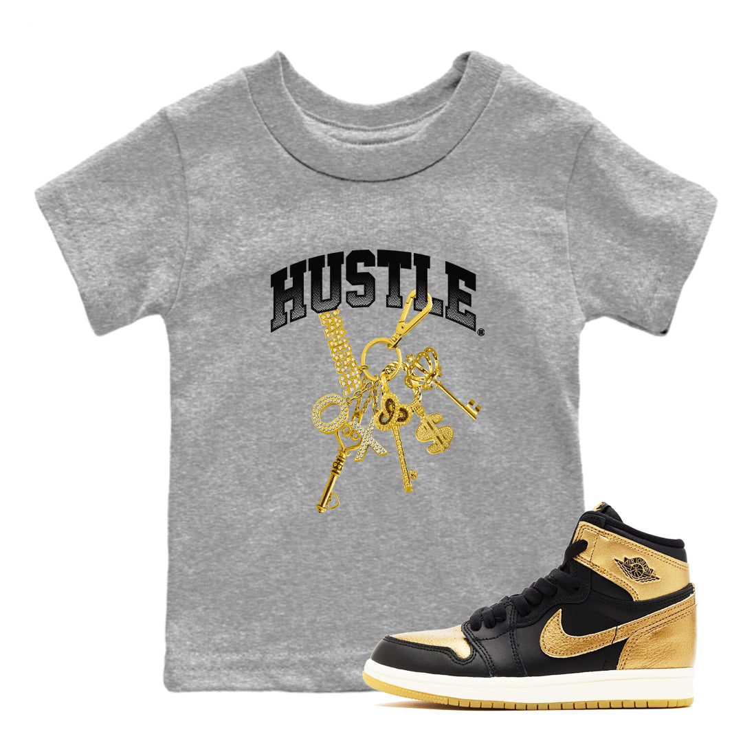 Gold Hustle snkmatch Tees Kids - Air Jordan 1 Black Metallic Gold