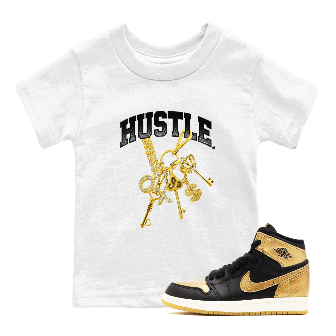 Gold Hustle snkmatch Tees Kids - Air Jordan 1 Black Metallic Gold