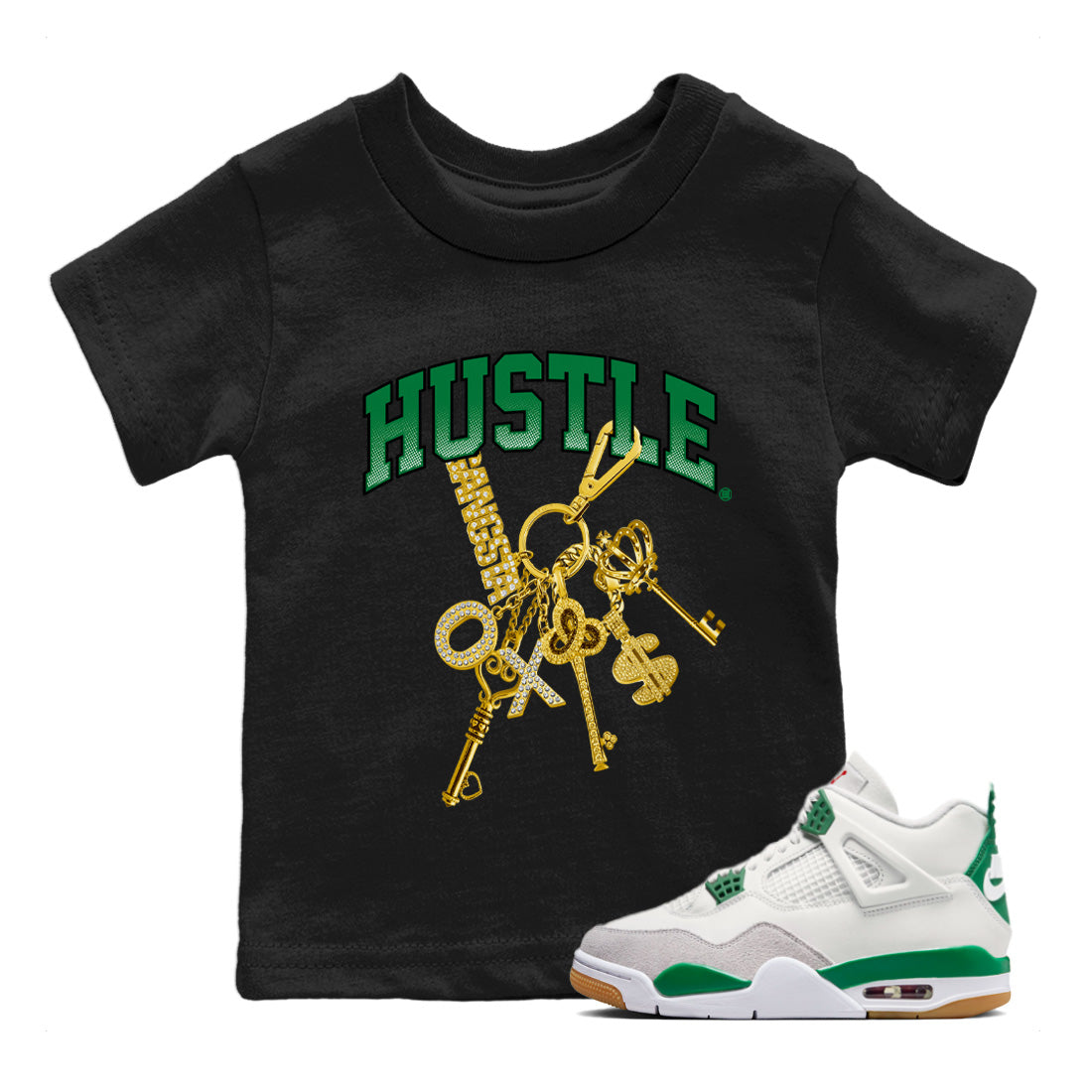 Gold Hustle Kids Tops - Air Jordan 4 Pine Green