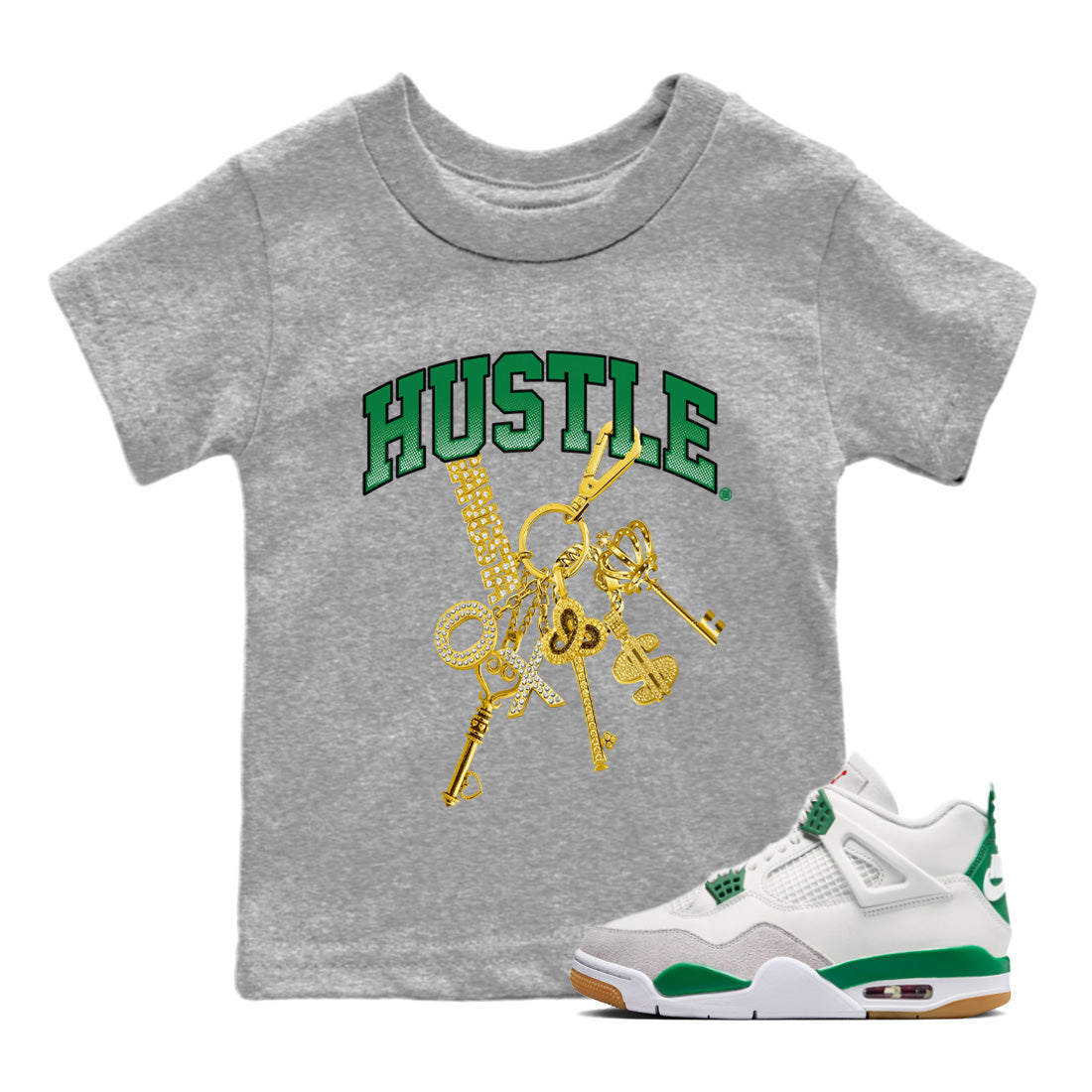 Gold Hustle Kids Tops - Air Jordan 4 Pine Green