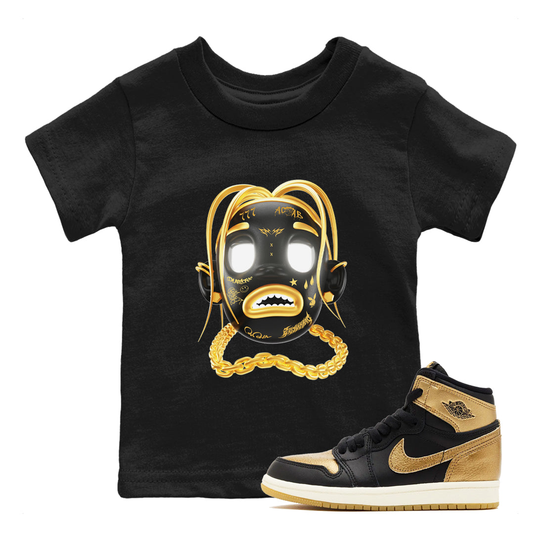 Goosebumps Boy snkmatch Tees Kids - Air Jordan 1 Black Metallic Gold