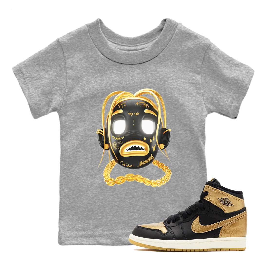 Goosebumps Boy snkmatch Tees Kids - Air Jordan 1 Black Metallic Gold