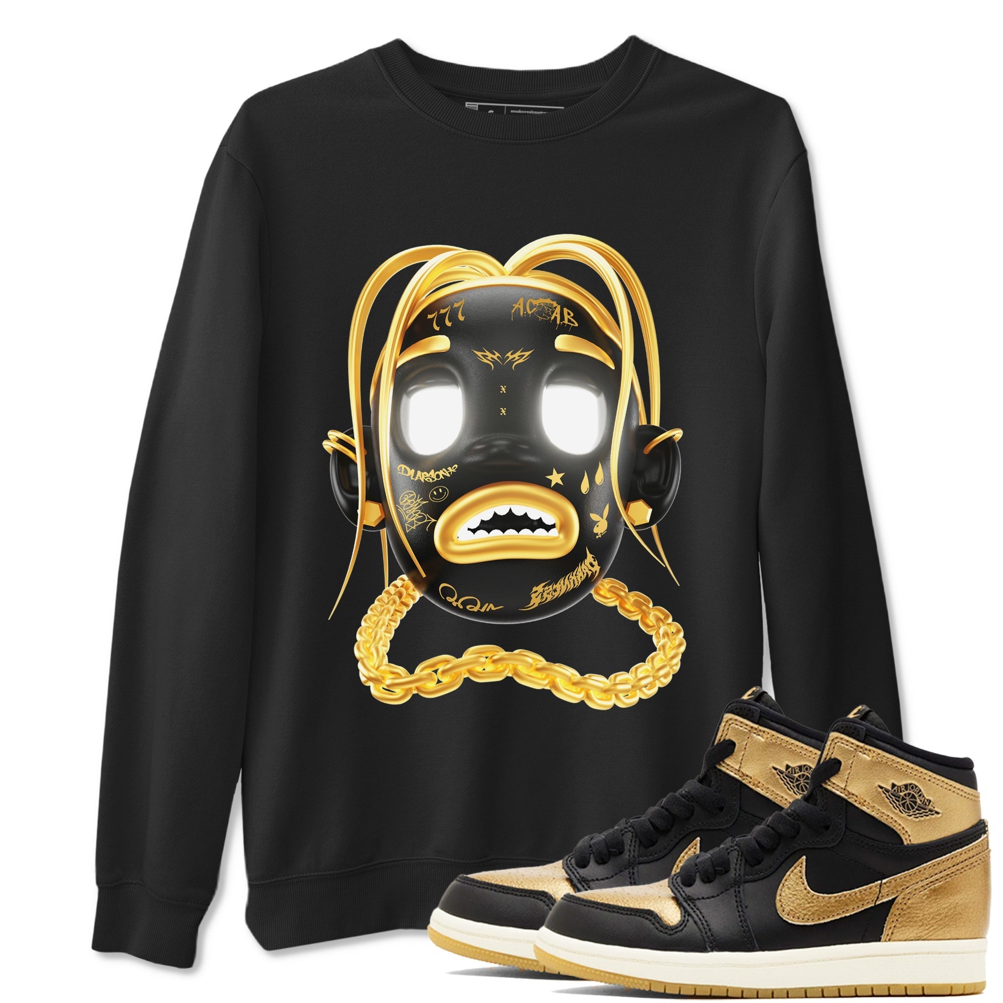 Goosebumps Boy snkmatch Tees - Air Jordan 1 Black Metallic Gold