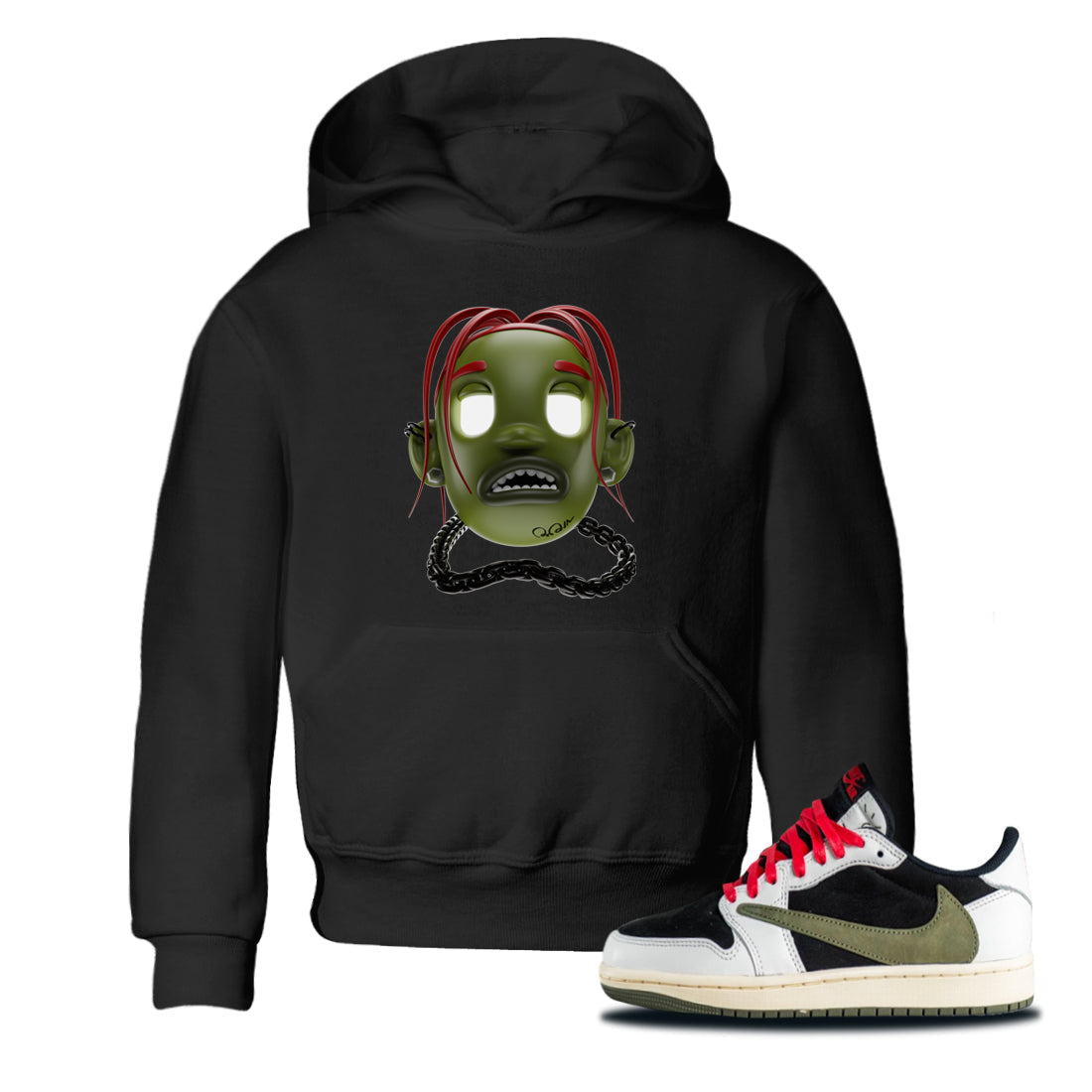 Goosebumps Boy Kids Tops - Air Jordan 1 Travis Scott Olive