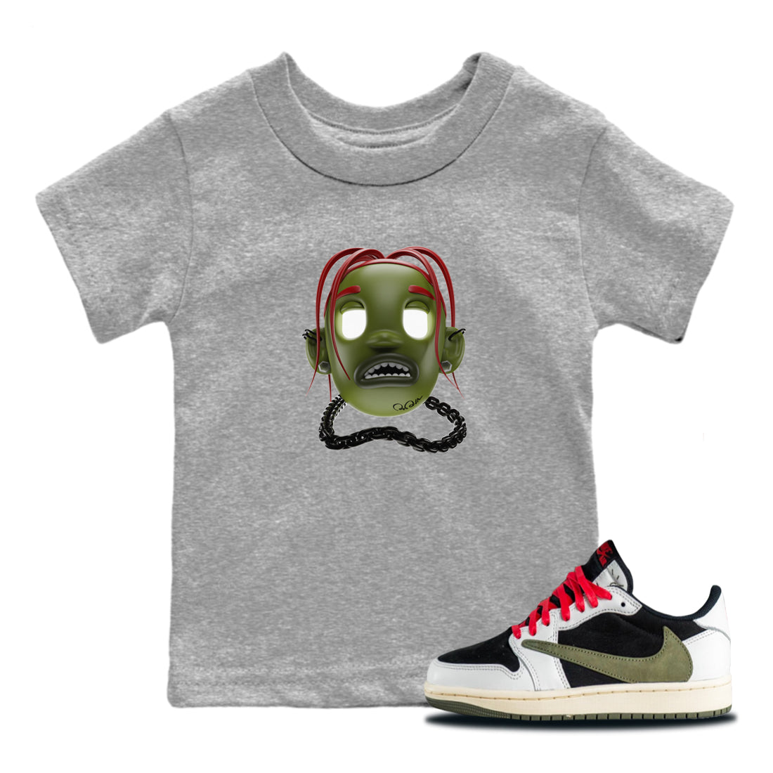 Goosebumps Boy Kids Tops - Air Jordan 1 Travis Scott Olive