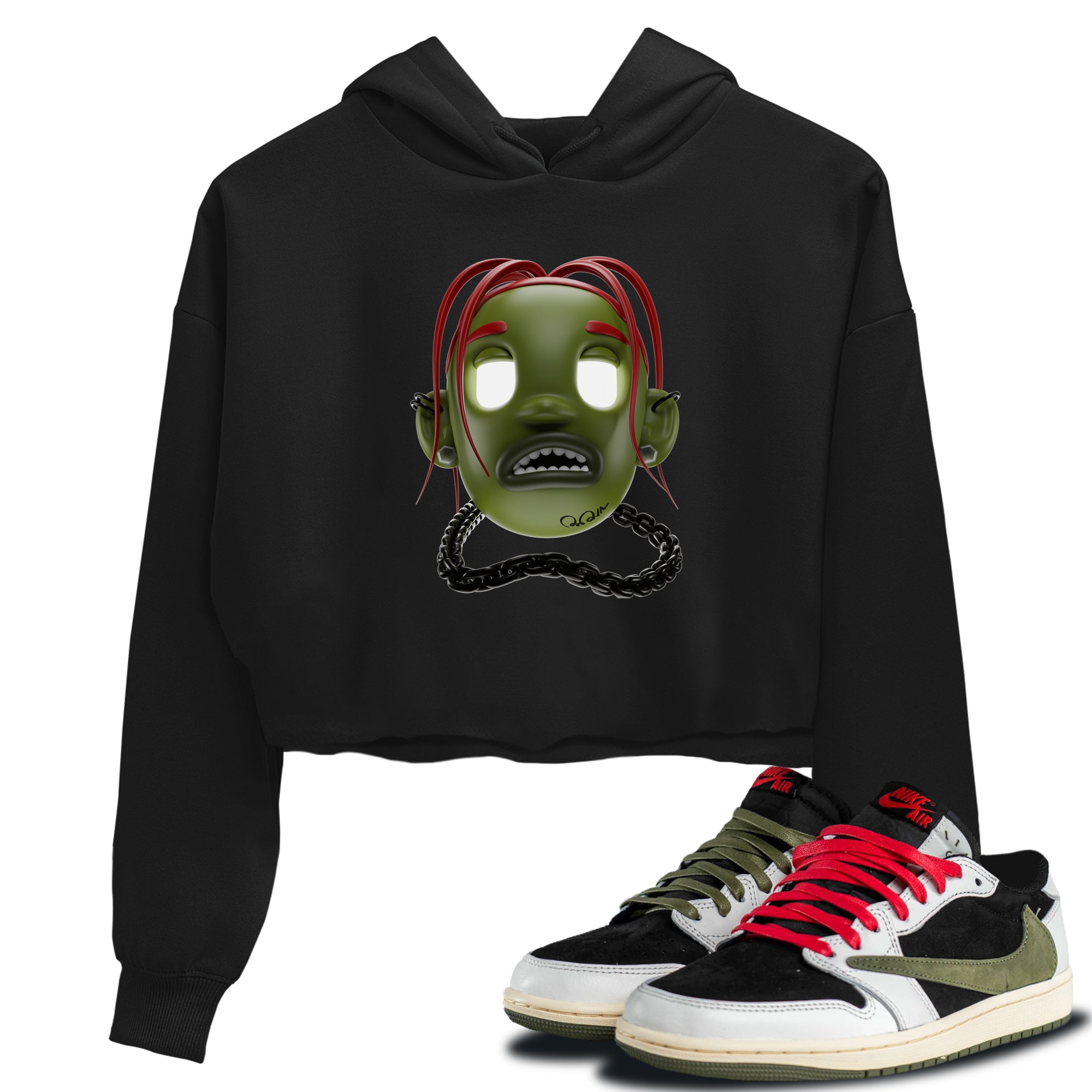 Goosebumps Boy Women's Tops - Air Jordan 1 Travis Scott Olive