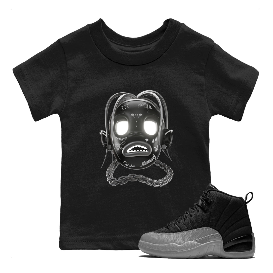 Goosebumps Boy snkmatch Tees Kids - Air Jordan 12 Black Wolf Grey