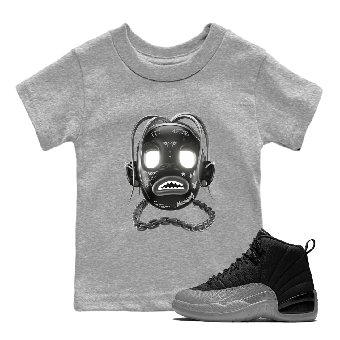 Goosebumps Boy snkmatch Tees Kids - Air Jordan 12 Black Wolf Grey