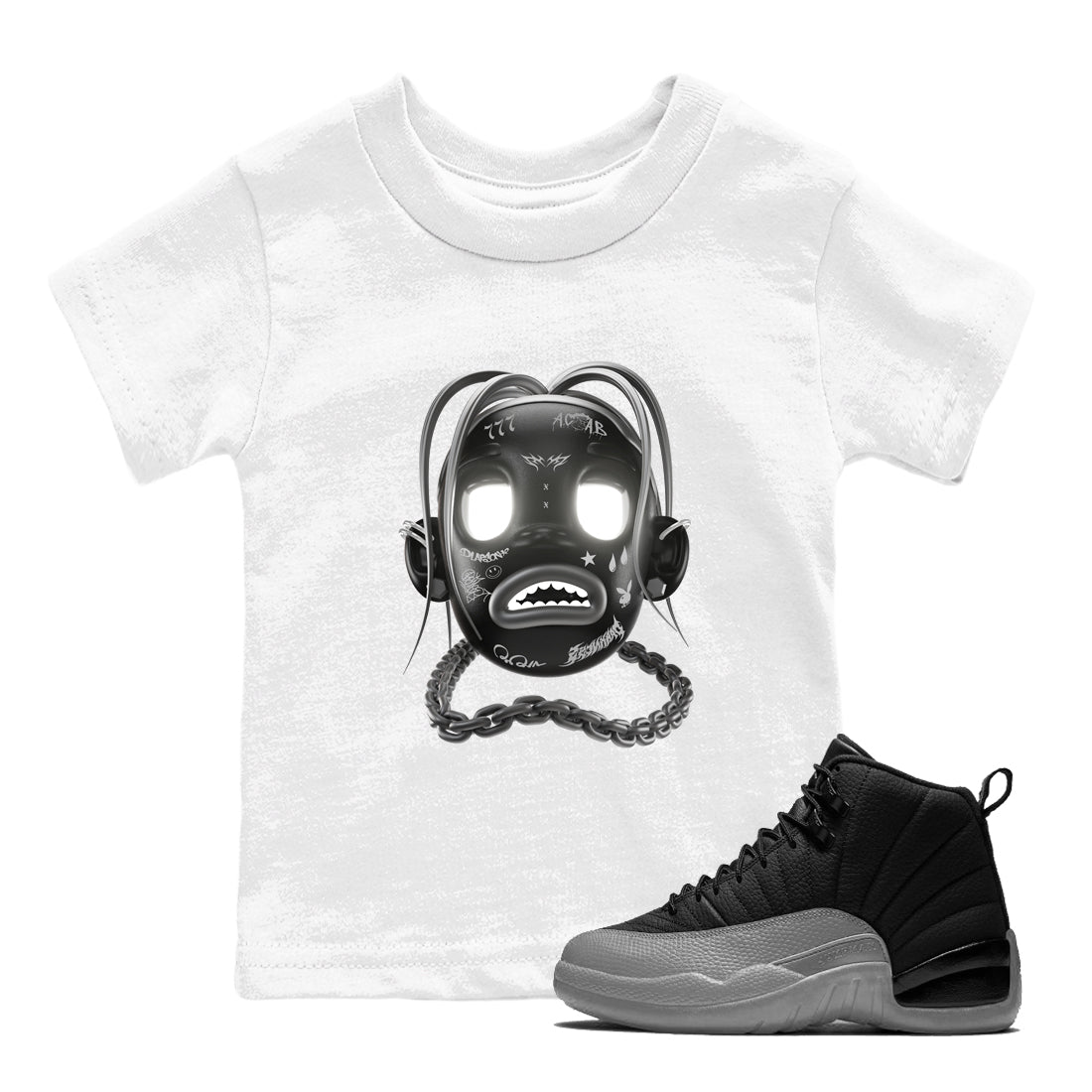 Goosebumps Boy snkmatch Tees Kids - Air Jordan 12 Black Wolf Grey