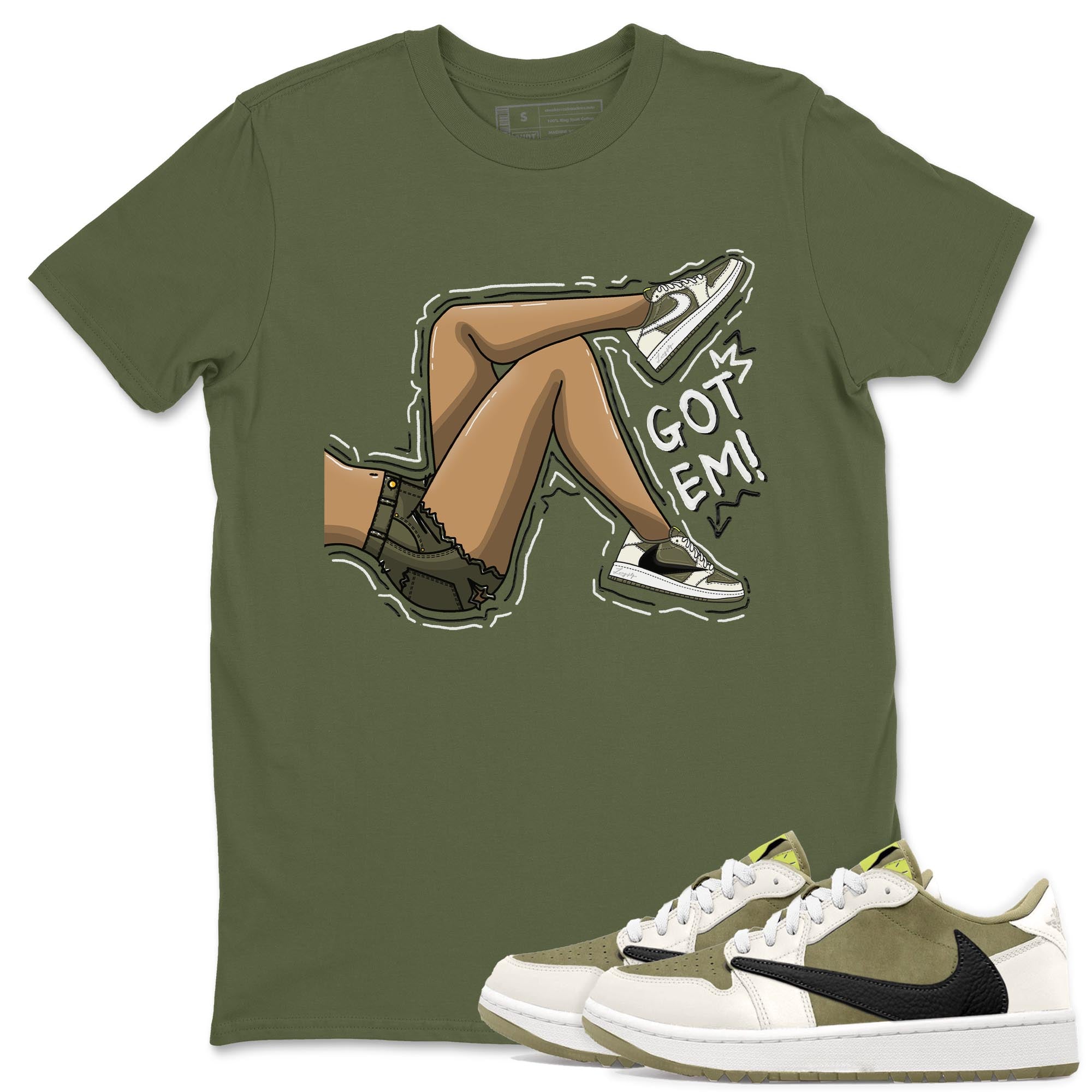 Got Em Legs snkmatch Tee - Air Jordan 1 Travis Scott Golf Olive