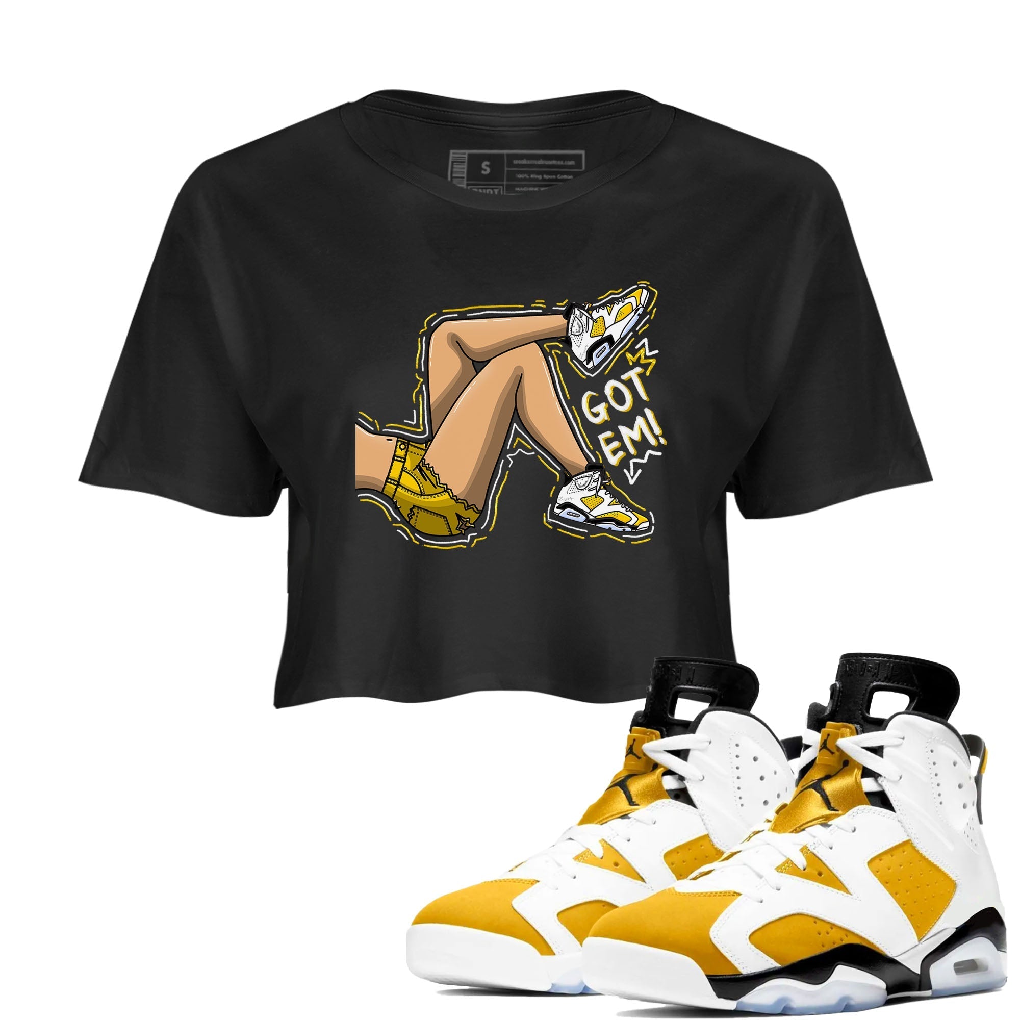 Got Em Legs snkmatch Tees Crop Top - Air Jordan 6 Yellow Ochre