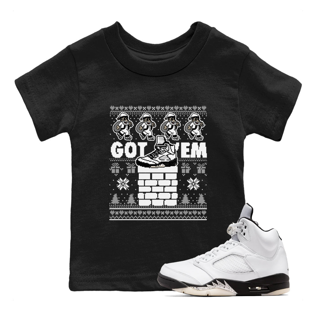 Got' em Santa snkmatch Tees Kids - Air Jordan 5 White Black