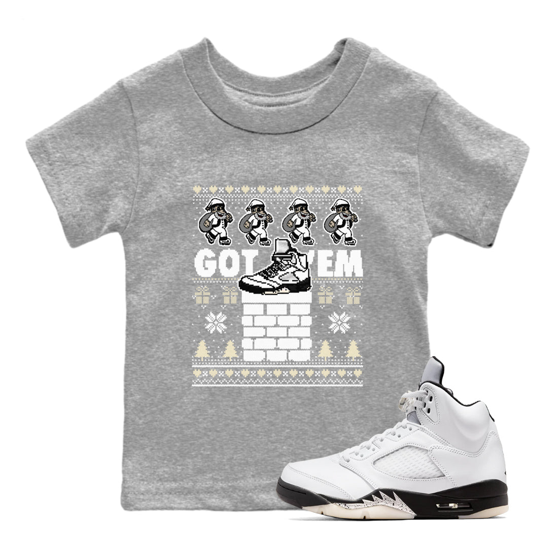 Got' em Santa snkmatch Tees Kids - Air Jordan 5 White Black
