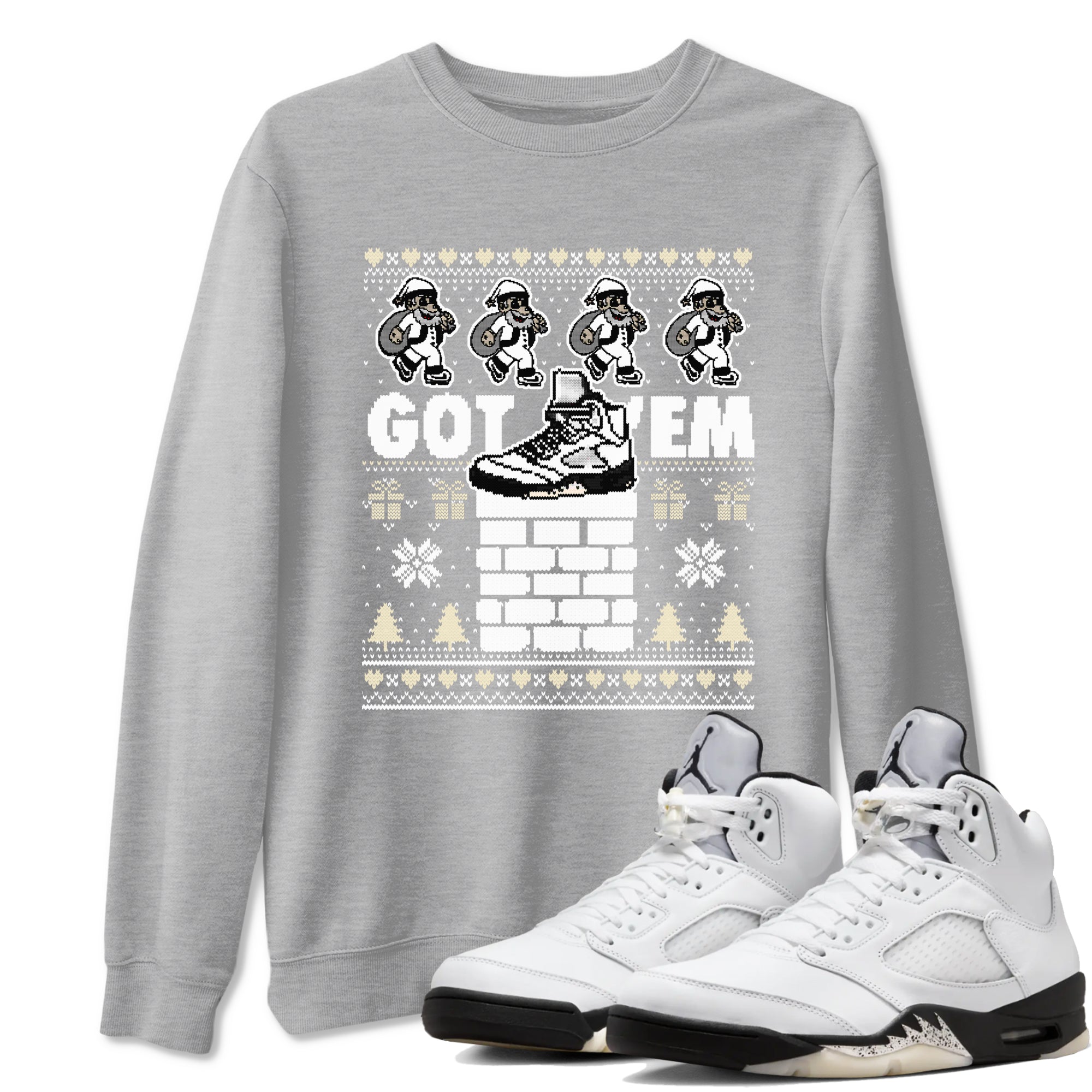 Got' em Santa snkmatch Tees - Air Jordan 5 White Black