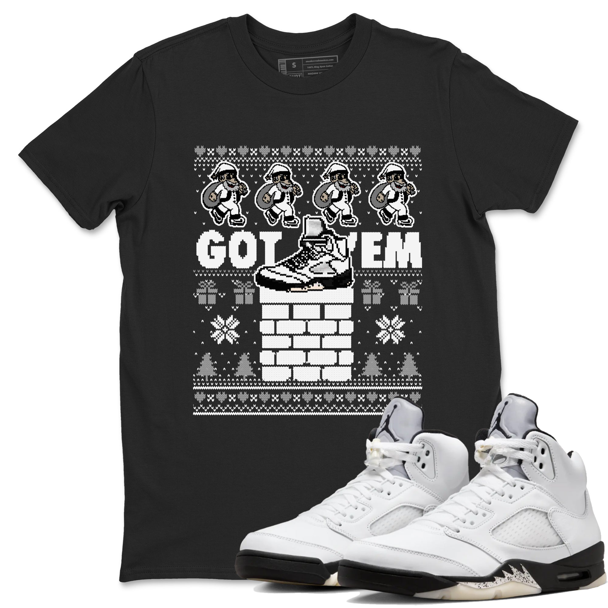 Got' em Santa snkmatch Tees - Air Jordan 5 White Black