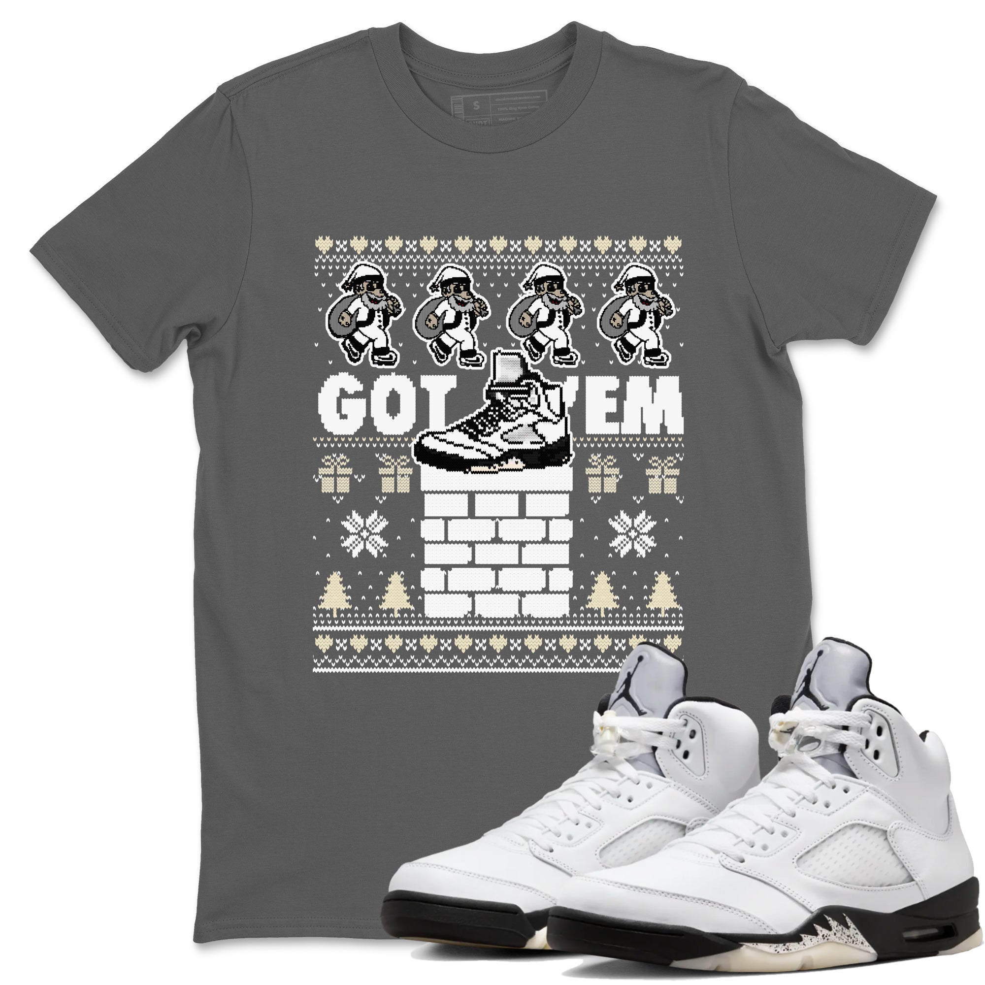 Got' em Santa snkmatch Tees - Air Jordan 5 White Black