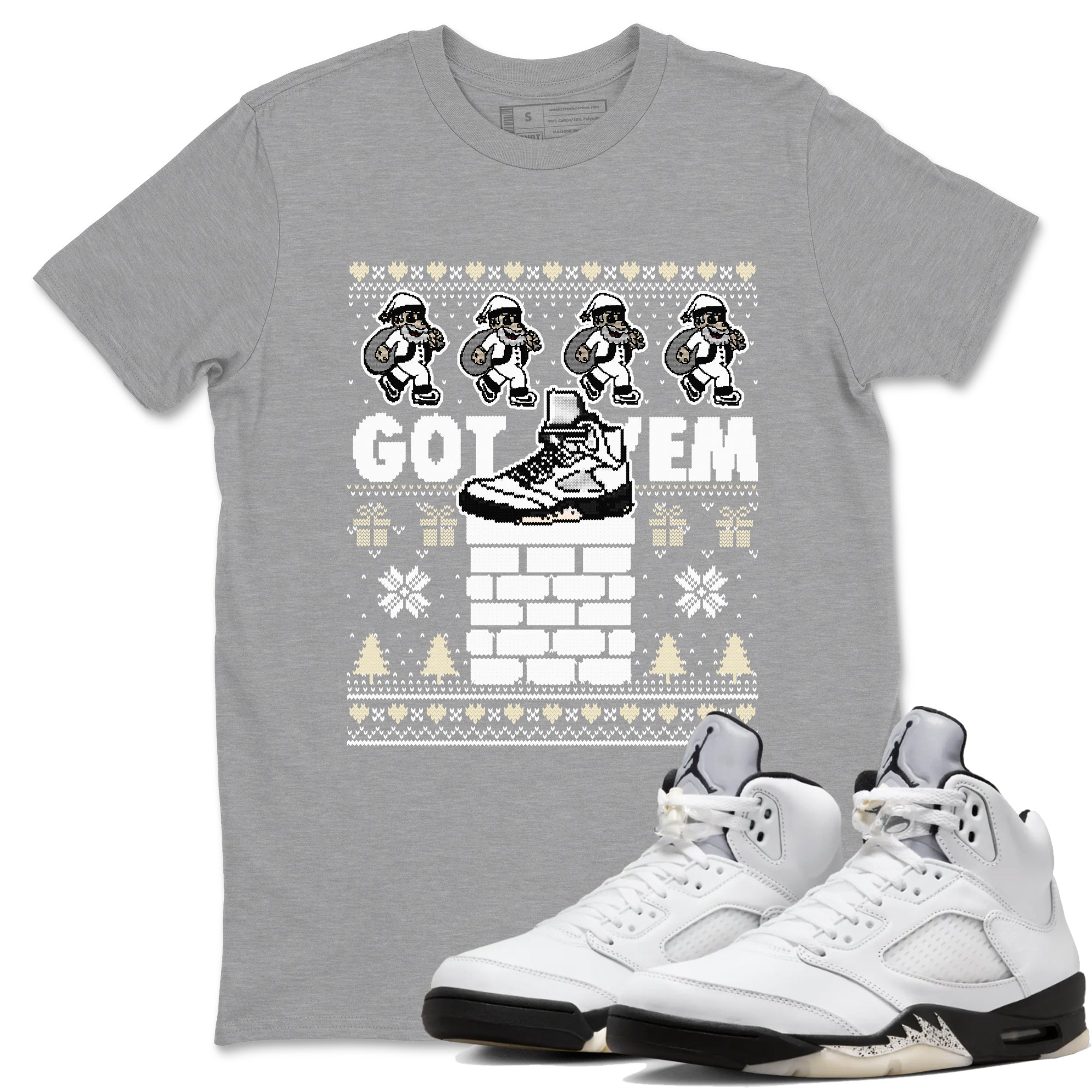Got' em Santa snkmatch Tees - Air Jordan 5 White Black