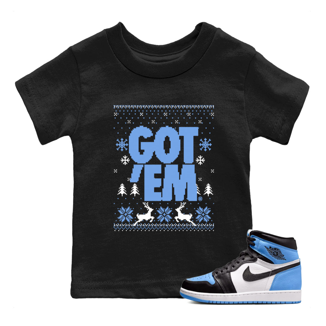 Got Em Ugly Sweater snkmatch Tees Kids - Air Jordan 1 UNC Toe