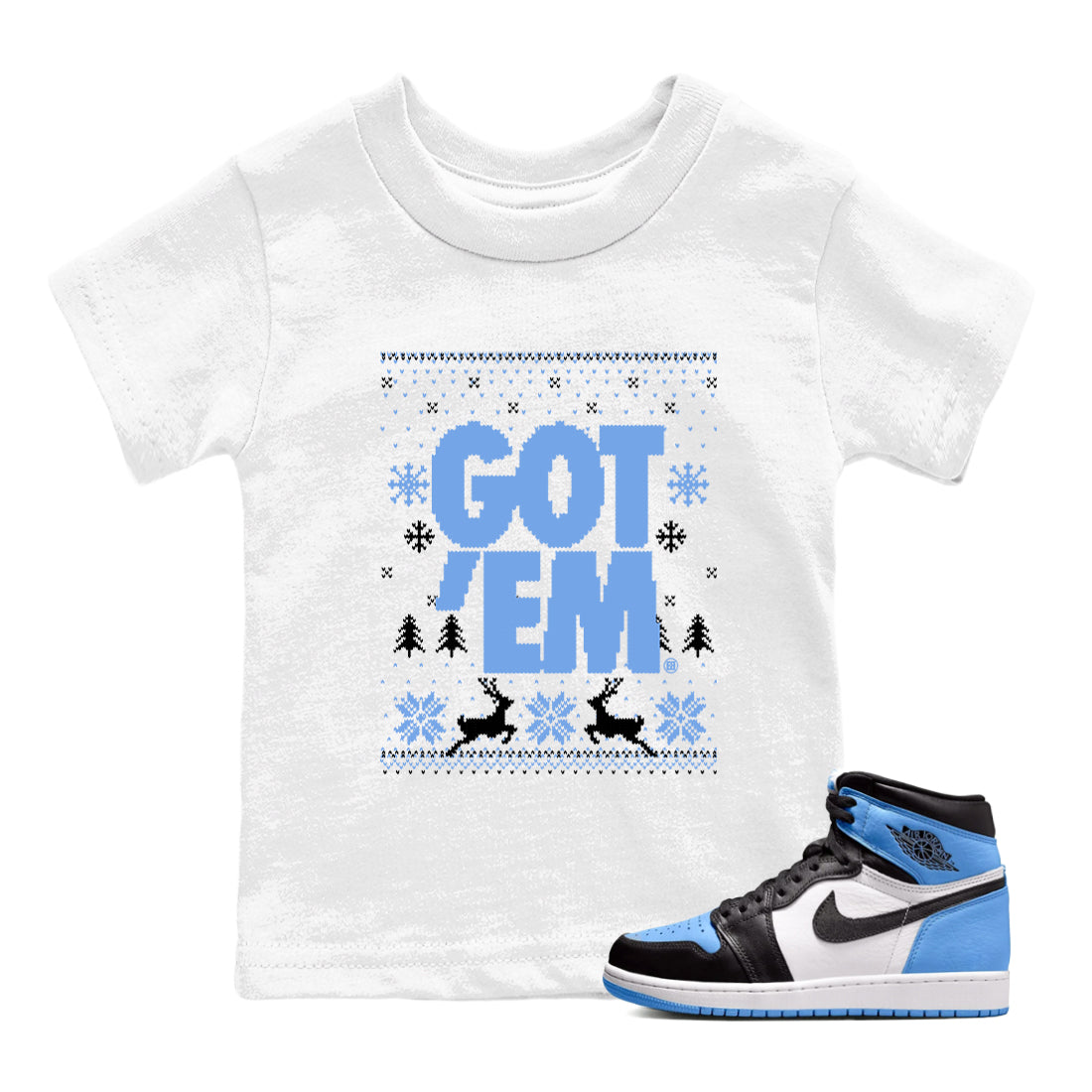 Got Em Ugly Sweater snkmatch Tees Kids - Air Jordan 1 UNC Toe