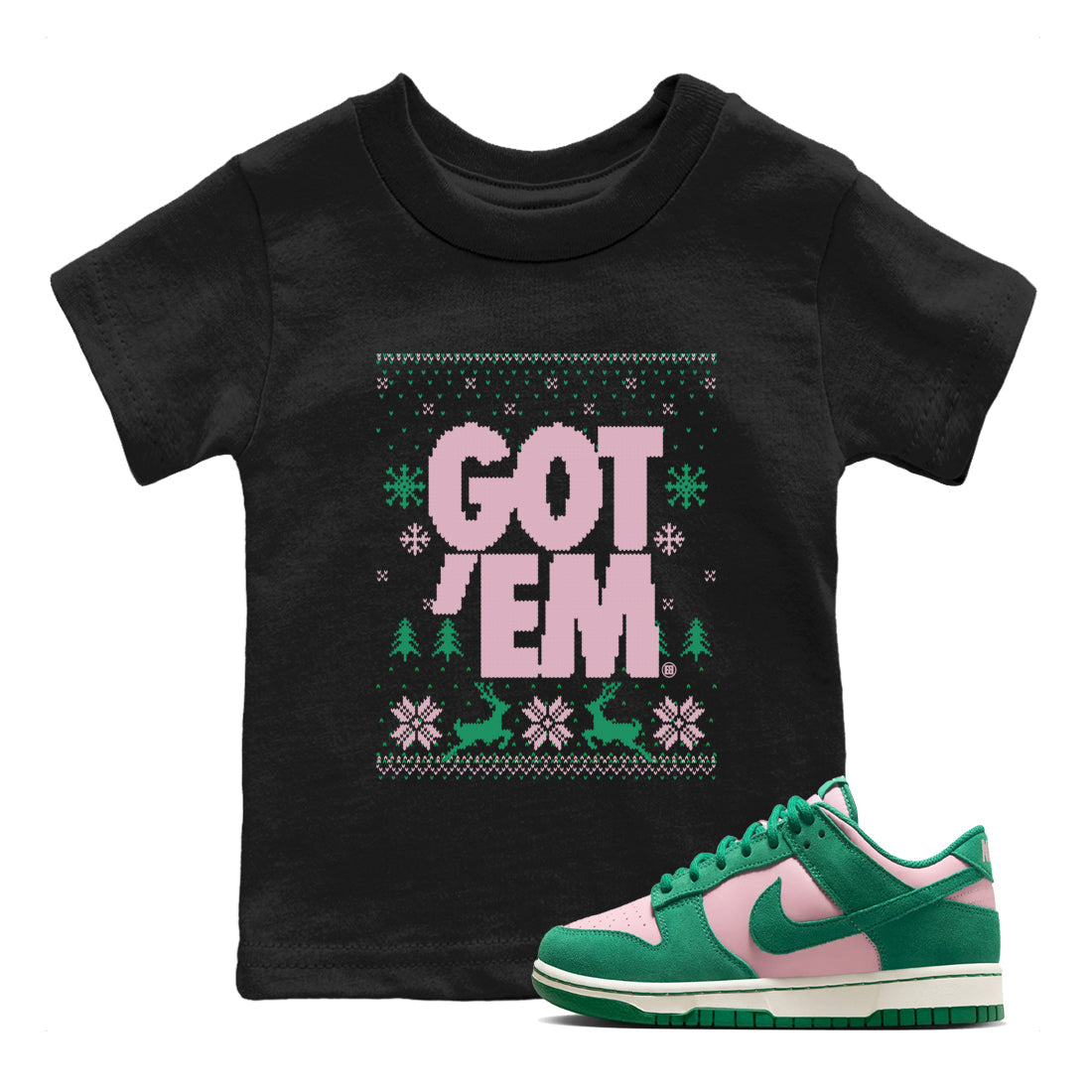 Got Em Ugly Sweater snkmatch Tees Kids - Dunk Medium Soft Pink Malachite