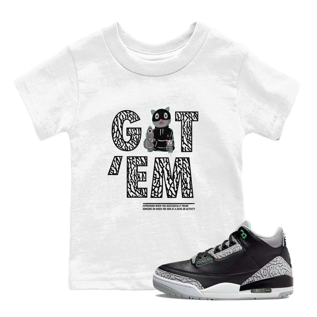 Got'em Cat snkmatch Tees Kids - Air Jordan 3 Green Glow