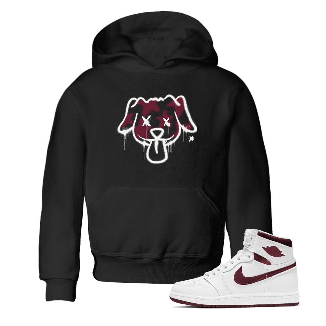 Graffiti Dog snkmatch Tees Kids - Air Jordan 1 Metallic Burgundy
