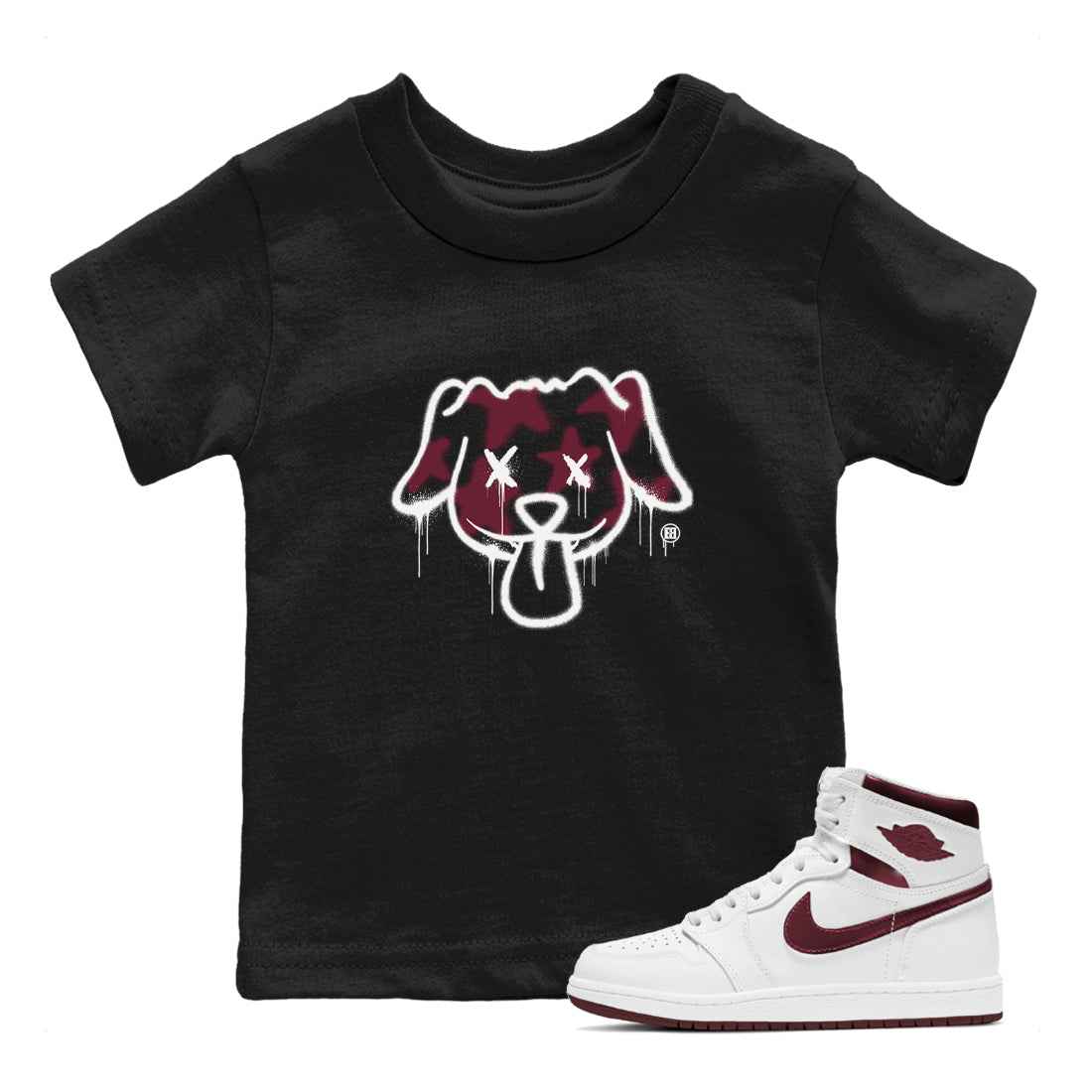 Graffiti Dog snkmatch Tees Kids - Air Jordan 1 Metallic Burgundy