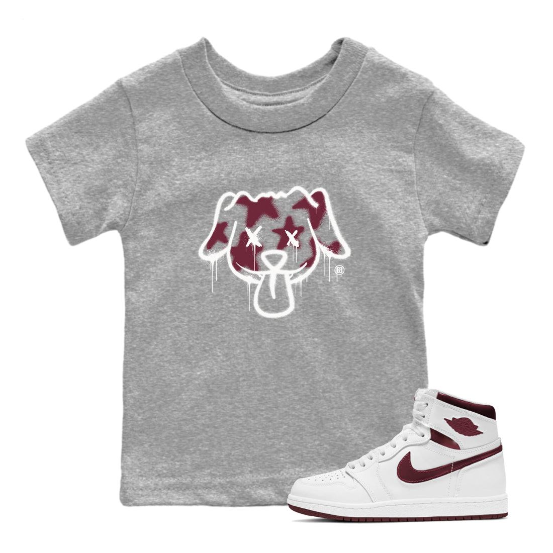 Graffiti Dog snkmatch Tees Kids - Air Jordan 1 Metallic Burgundy