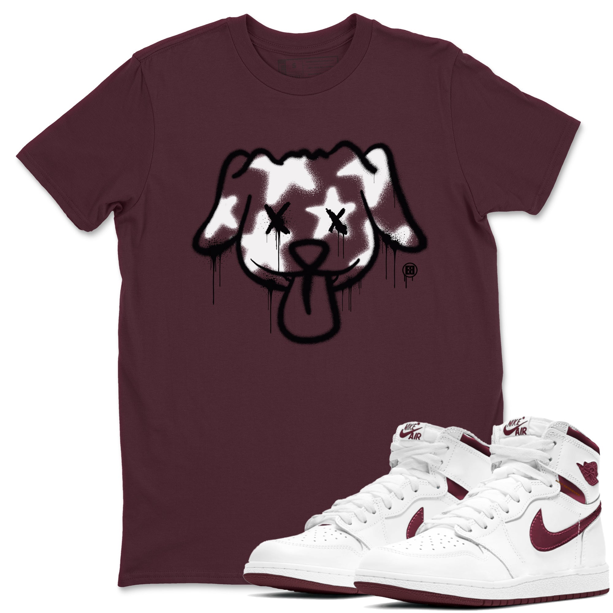 Graffiti Dog snkmatch Tees - Air Jordan 1 Metallic Burgundy