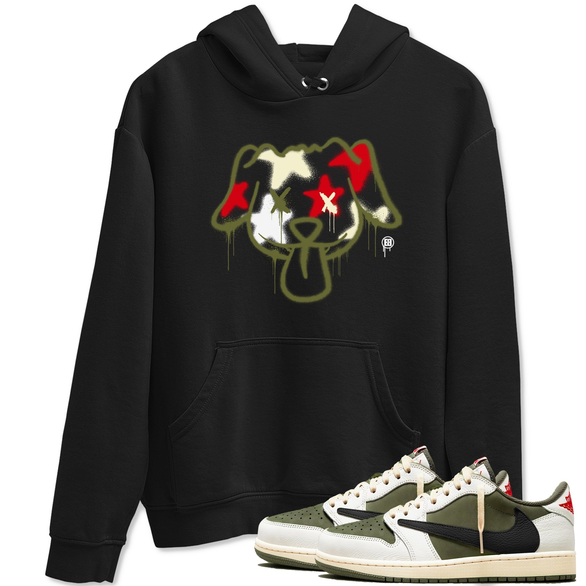 Graffiti Dog snkmatch Tees - Air Jordan 1 Travis Scott Medium Olive