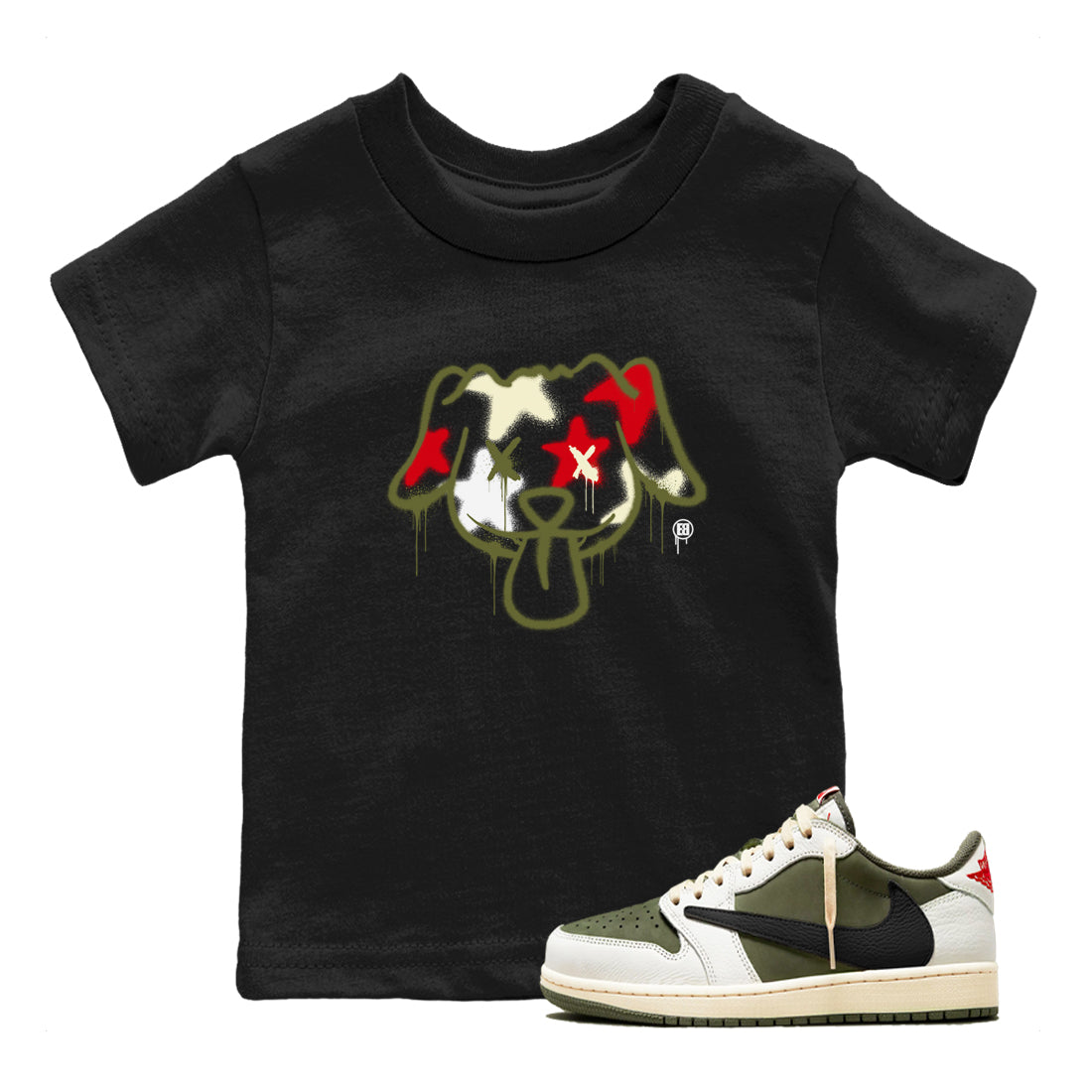 Graffiti Dog snkmatch Tees Kids - Air Jordan 1 Travis Scott Medium Olive