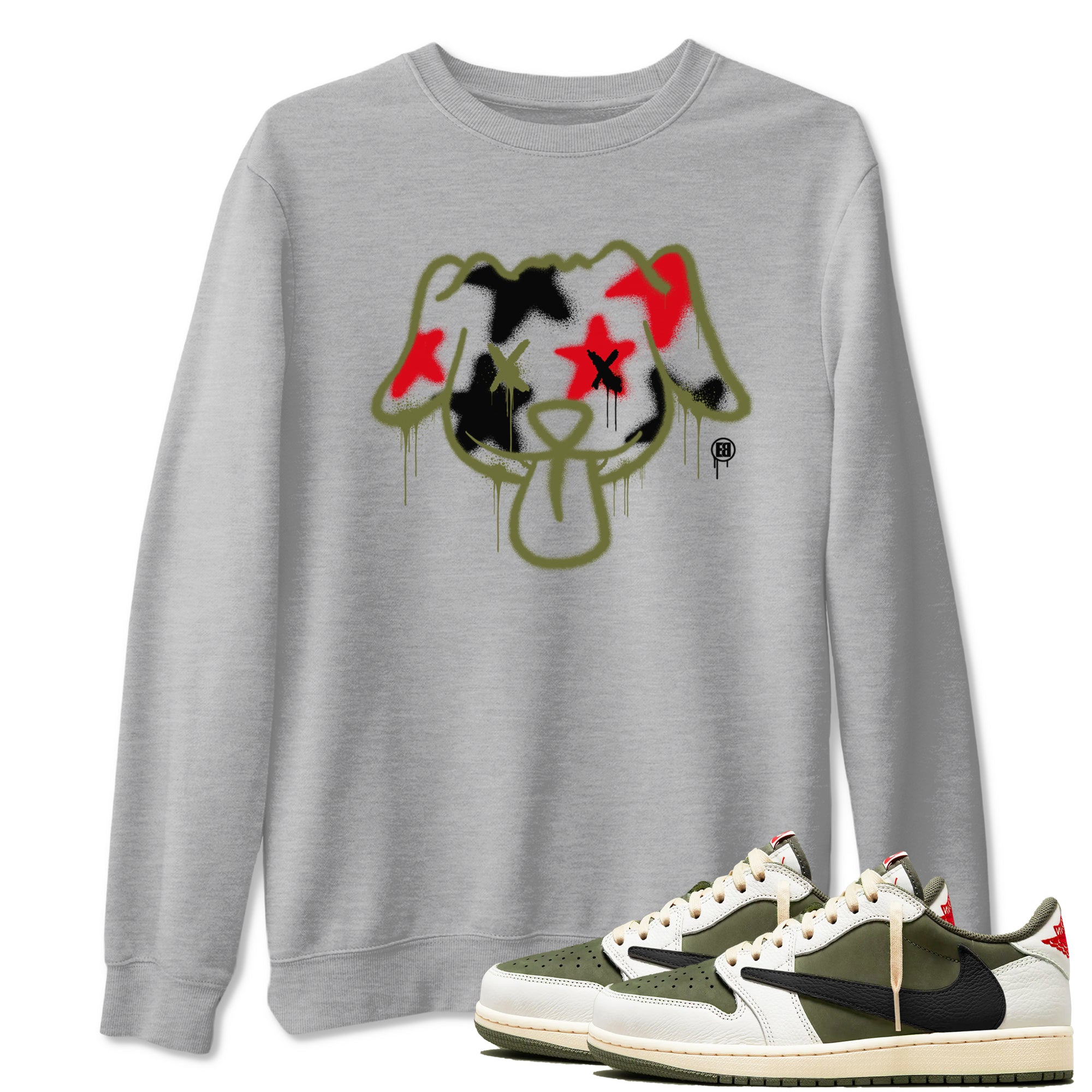 Graffiti Dog snkmatch Tees - Air Jordan 1 Travis Scott Medium Olive