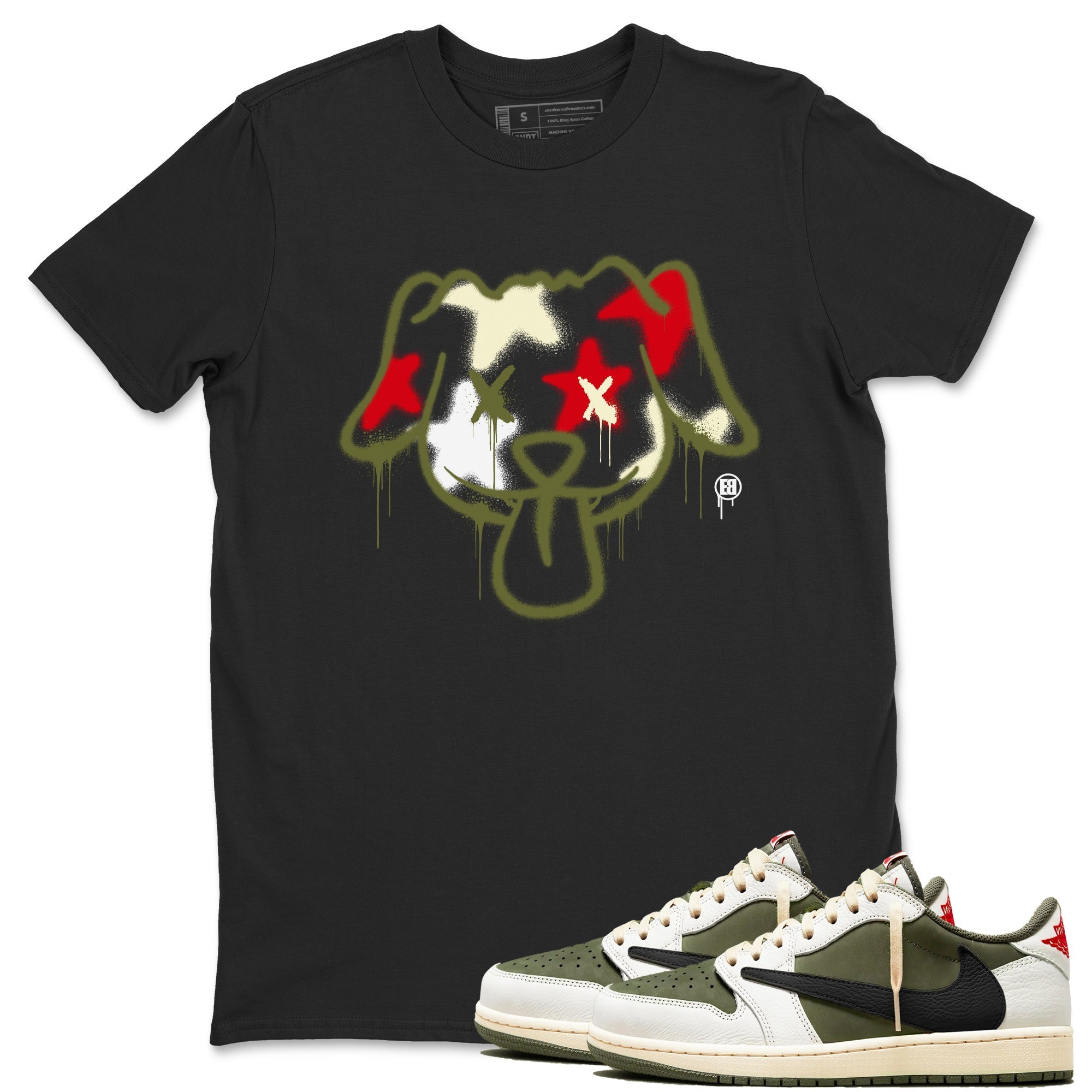 Graffiti Dog snkmatch Tees - Air Jordan 1 Travis Scott Medium Olive