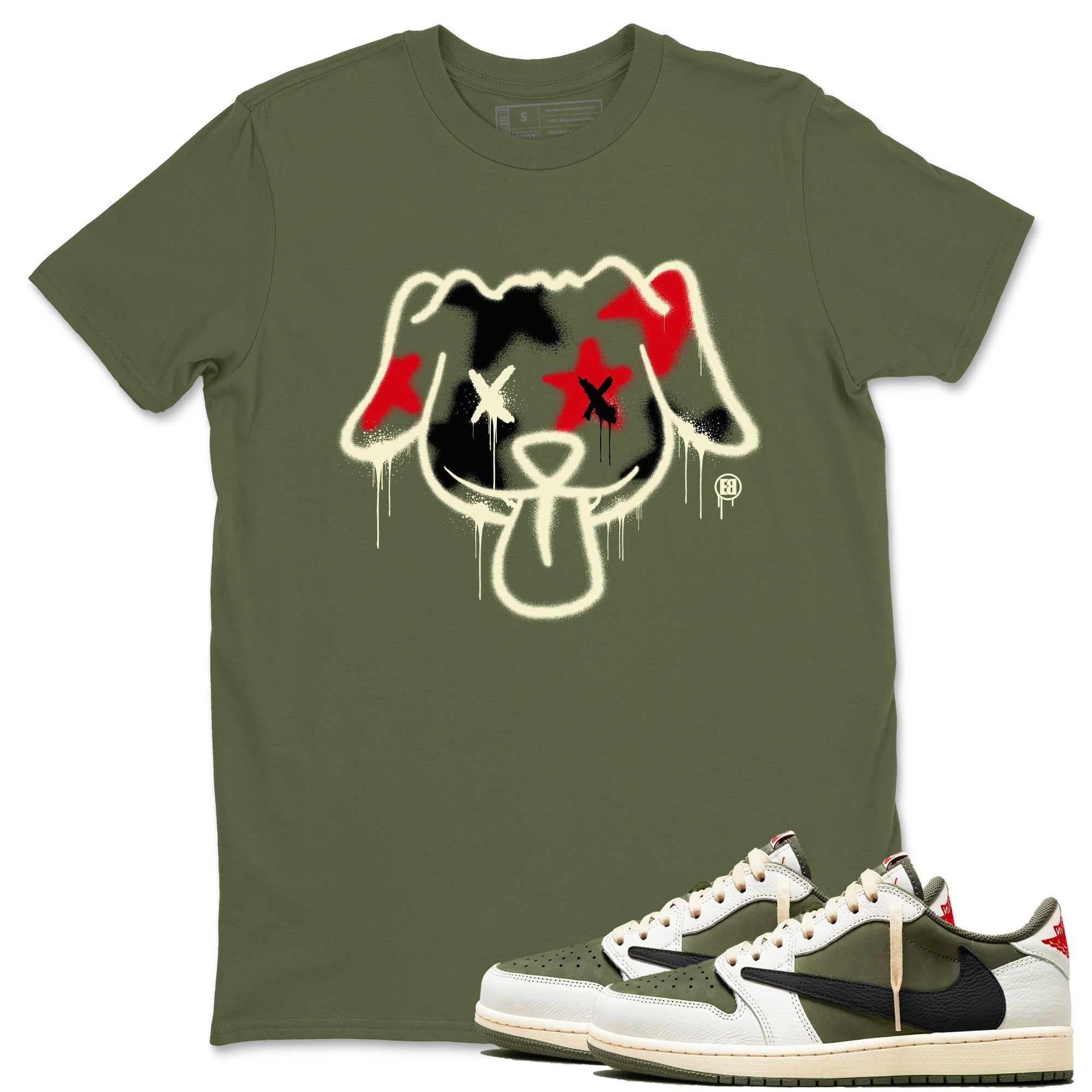 Graffiti Dog snkmatch Tees - Air Jordan 1 Travis Scott Medium Olive