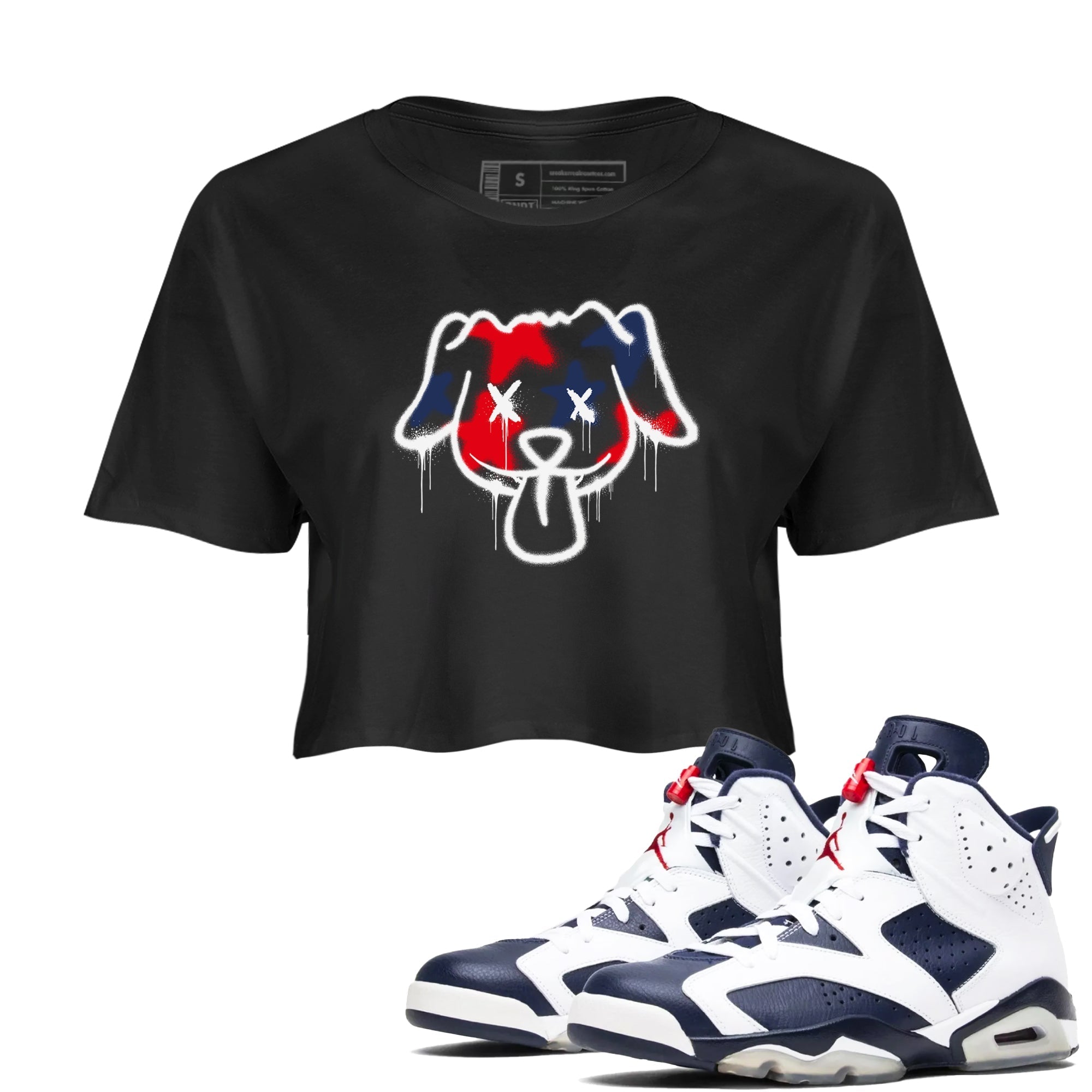 Graffiti Dog snkmatch Women's Top - Air Jordan 6 White And Midnight Navy