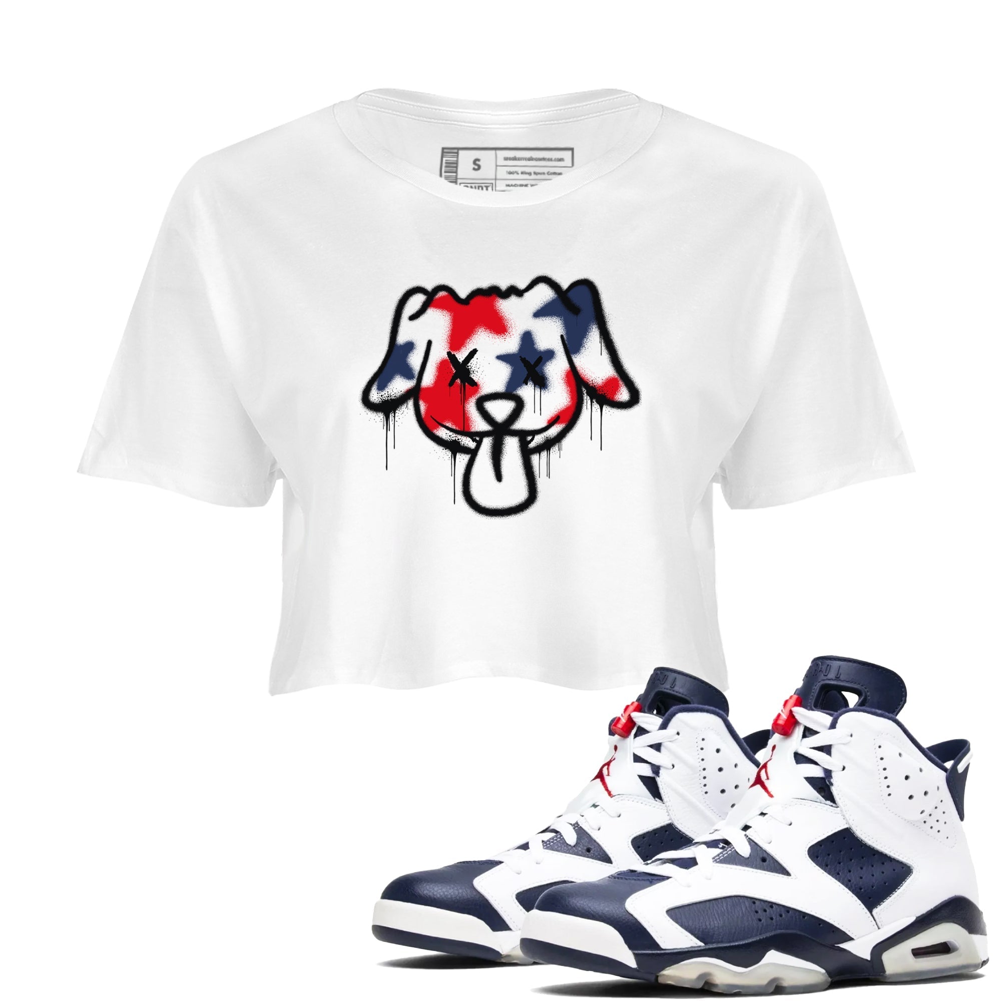 Graffiti Dog snkmatch Women's Top - Air Jordan 6 White And Midnight Navy