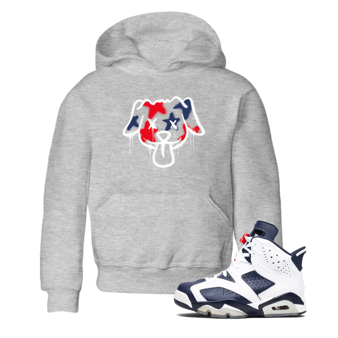 Graffiti Dog snkmatch Tees Kids - Air Jordan 6 White And Midnight Navy