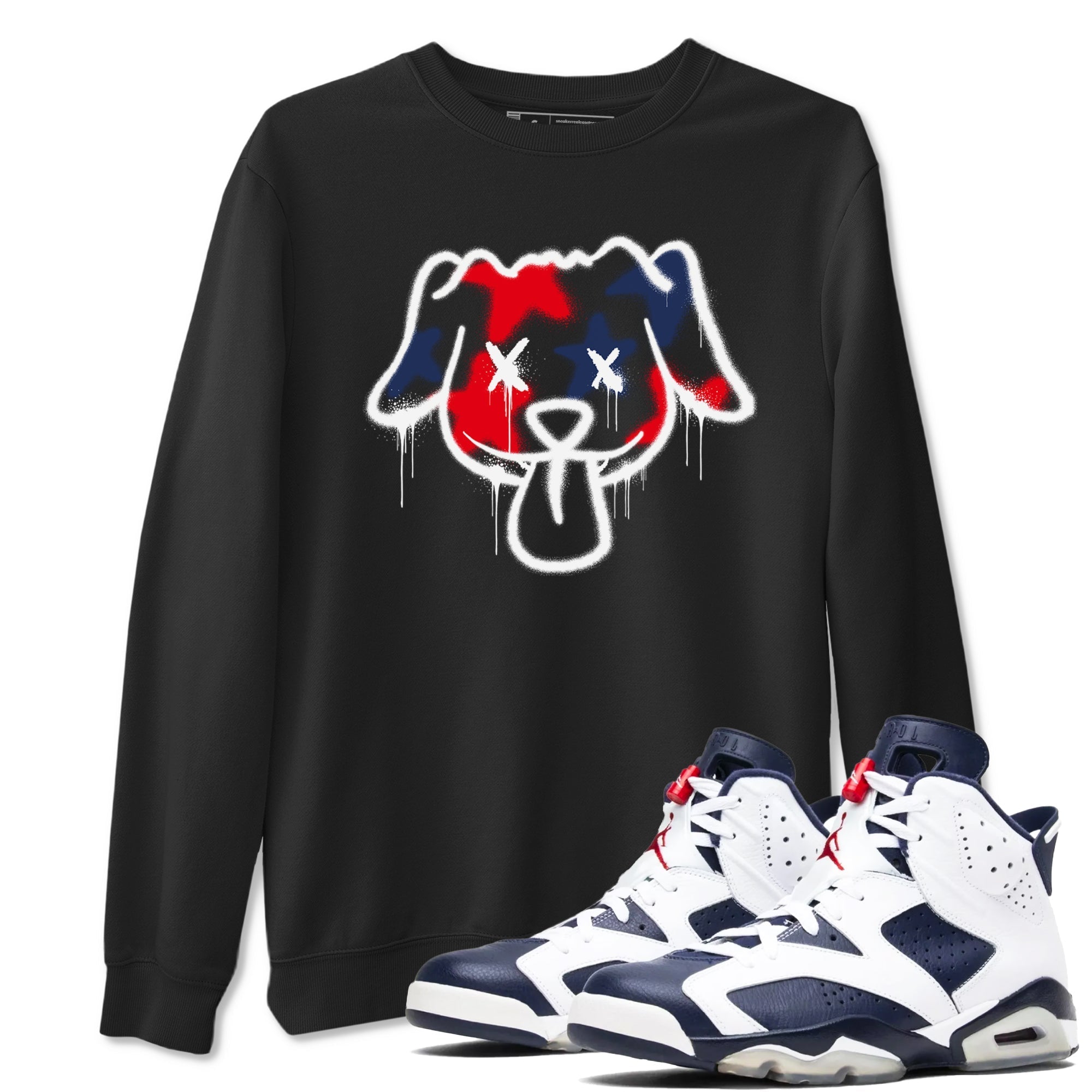 Graffiti Dog snkmatch Tees - Air Jordan 6 White And Midnight Navy