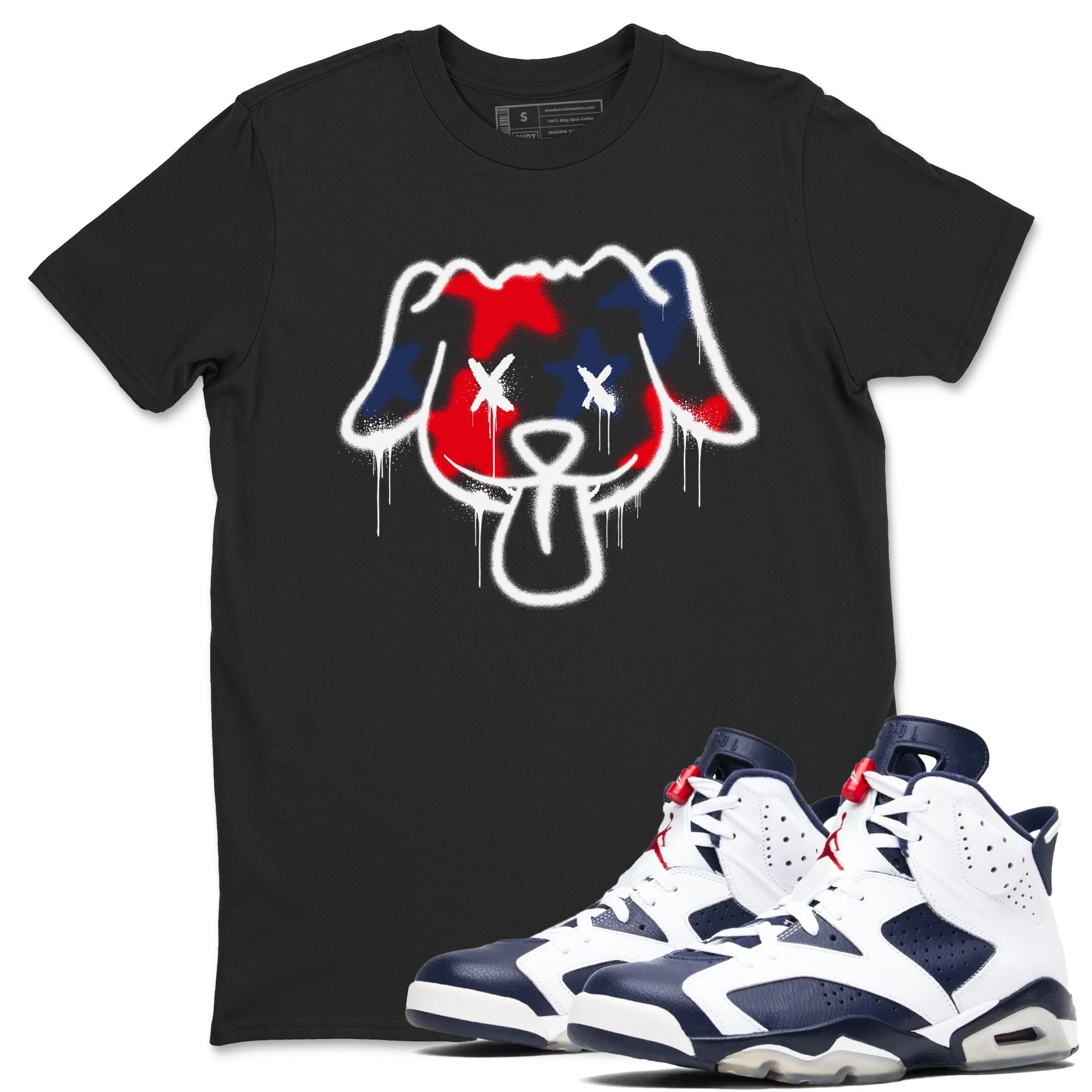 Graffiti Dog snkmatch Tees - Air Jordan 6 White And Midnight Navy