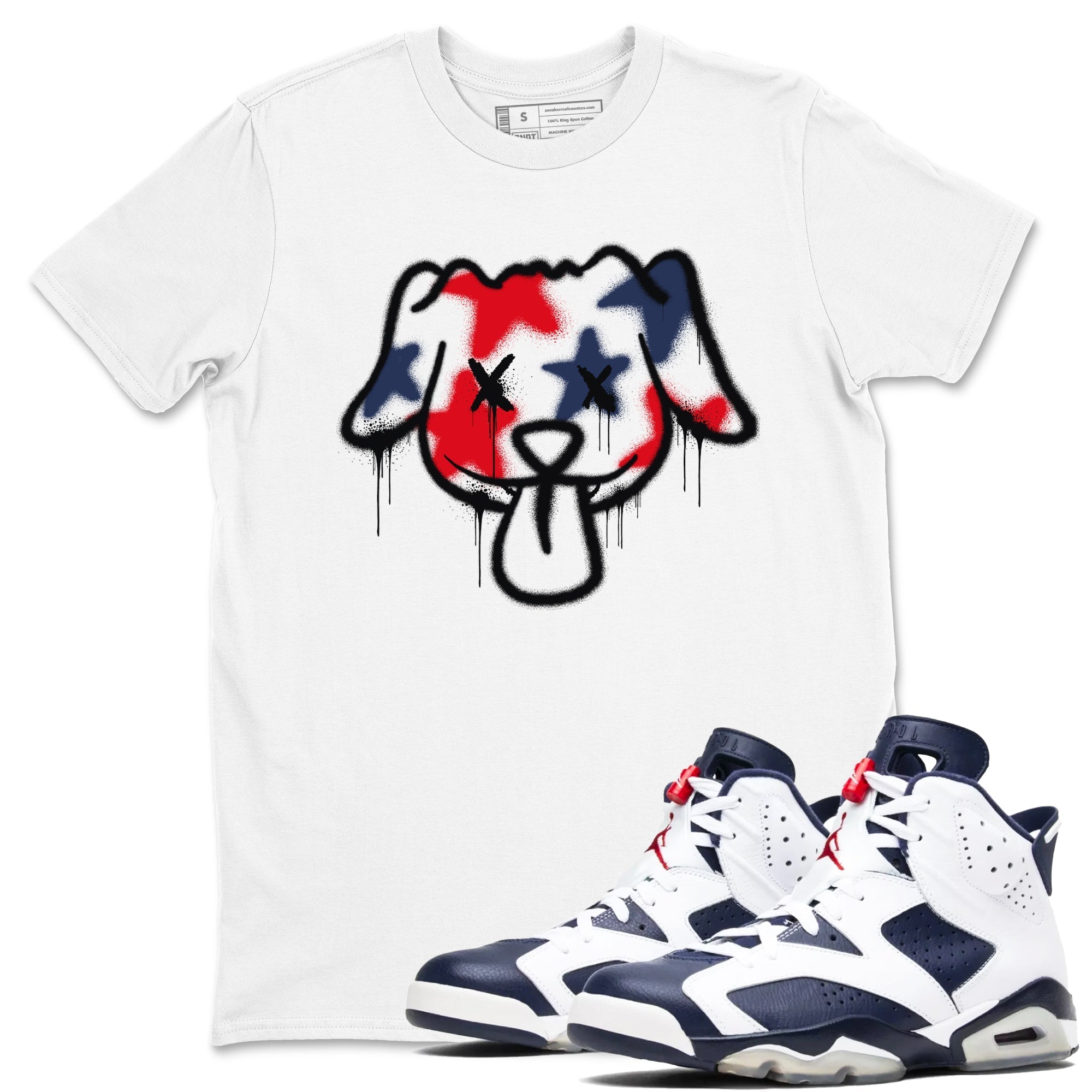 Graffiti Dog snkmatch Tees - Air Jordan 6 White And Midnight Navy