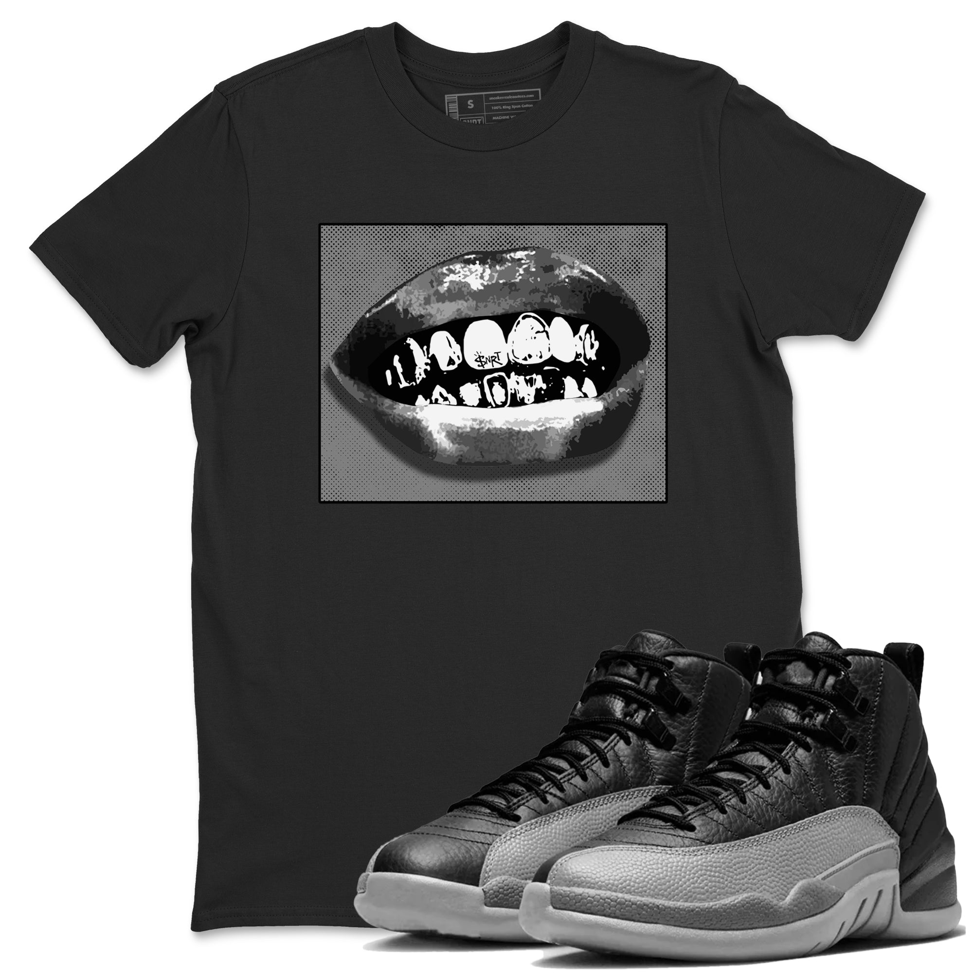 Grillz Lips snkmatch Tees - Air Jordan 12 Black Wolf Grey