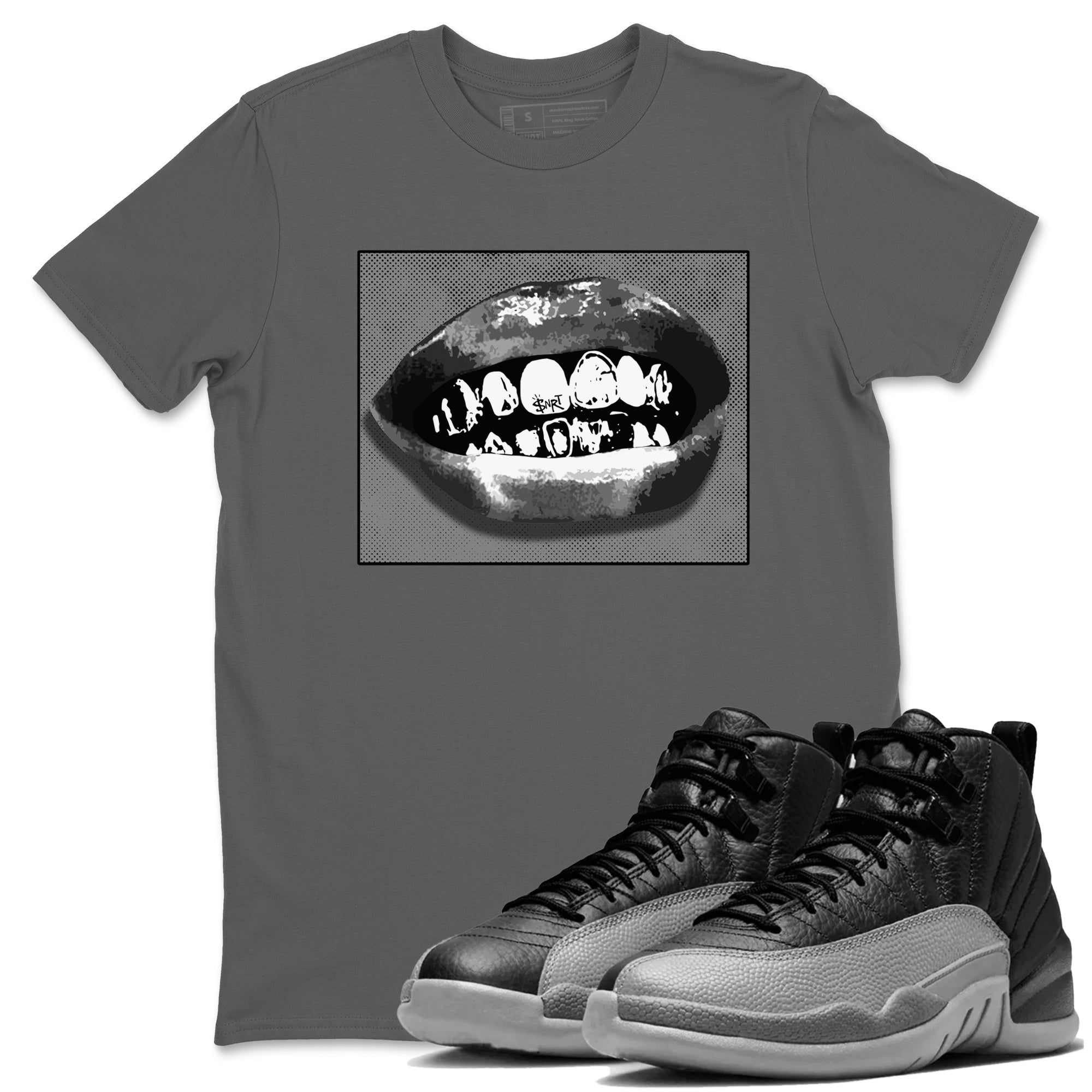 Grillz Lips snkmatch Tees - Air Jordan 12 Black Wolf Grey
