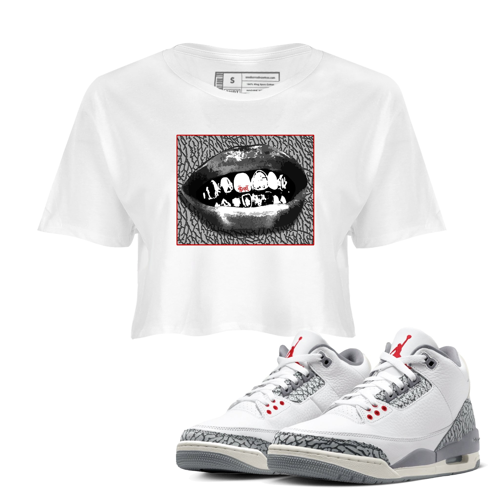 Grillz Lips snkmatch Women's Top - Air Jordan 3 Cement Grey